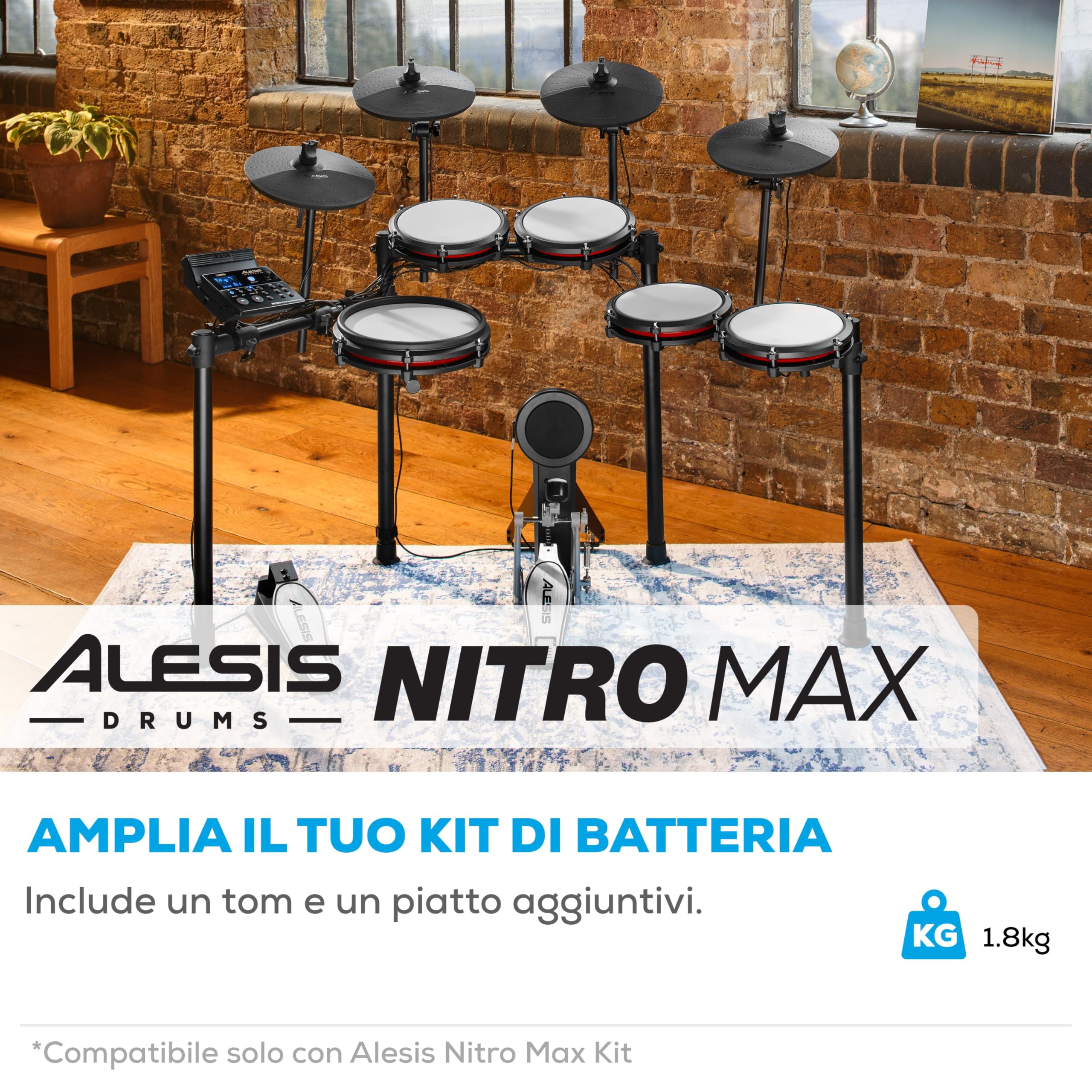 Alesis Nitro Max Expansion Pack - Espansione Batteria Tom Pad Mesh, Piatto 10" Choke, Cavi