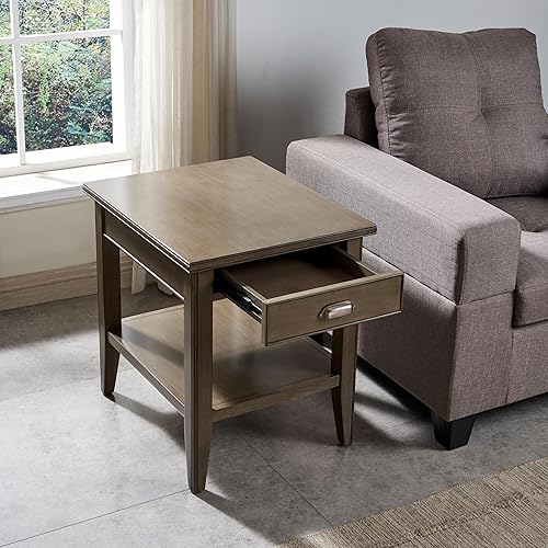 Miniatura 22 de Leick Home 23007 Chisel & Forge - Mesa auxiliar de metal y madera mixta con un cajón, diseño X con estante, gris ahumado y negro mate, 22 x 24 x 24