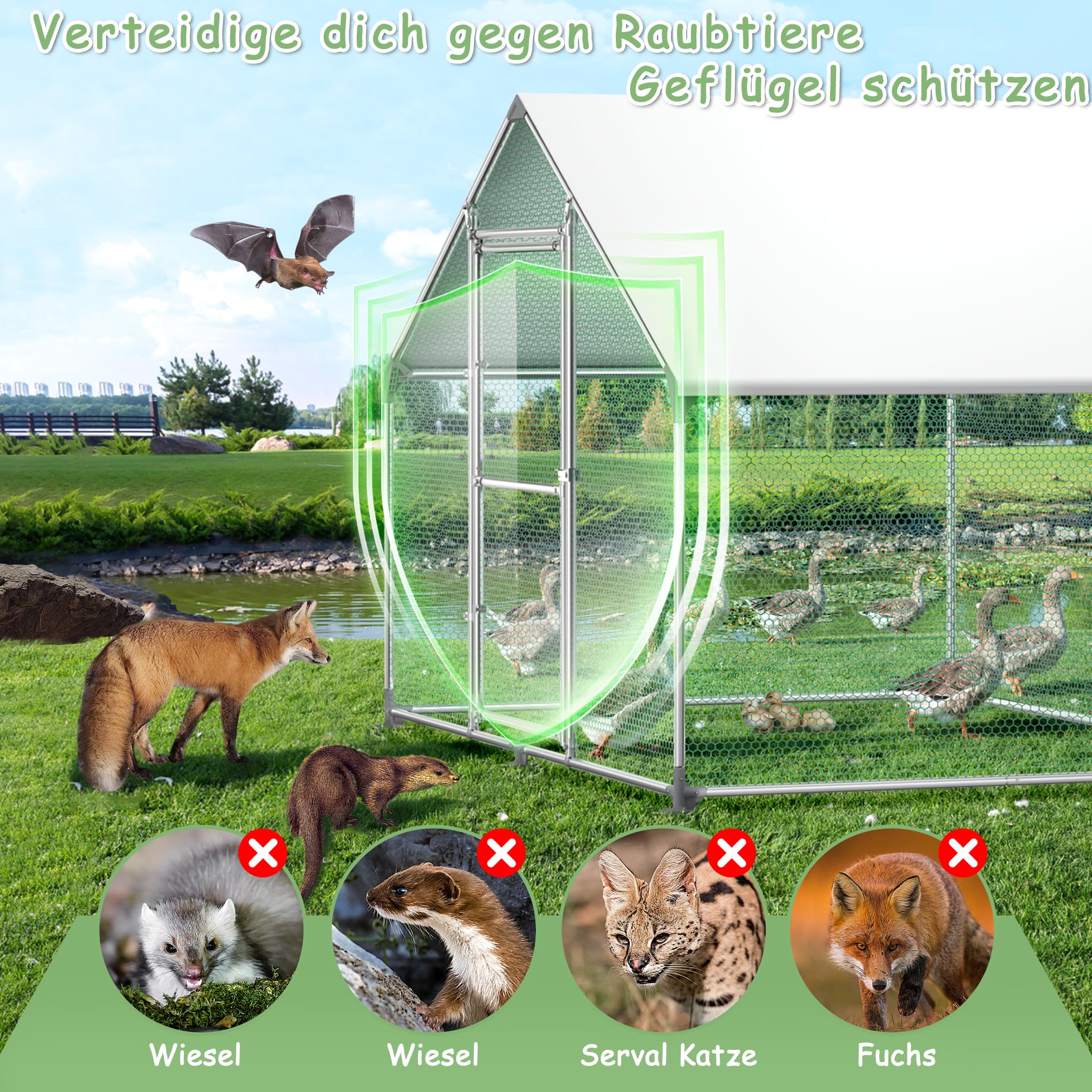 Aufun Chicken Coop Outdoor With Lock Galvanised Steel Small Animal Hutch Includes Roof Cover Hen House Enclosure Cage For Chicken Bird Rabbit Pet, XXXL 9.84 X 19.68 X 6.56ft