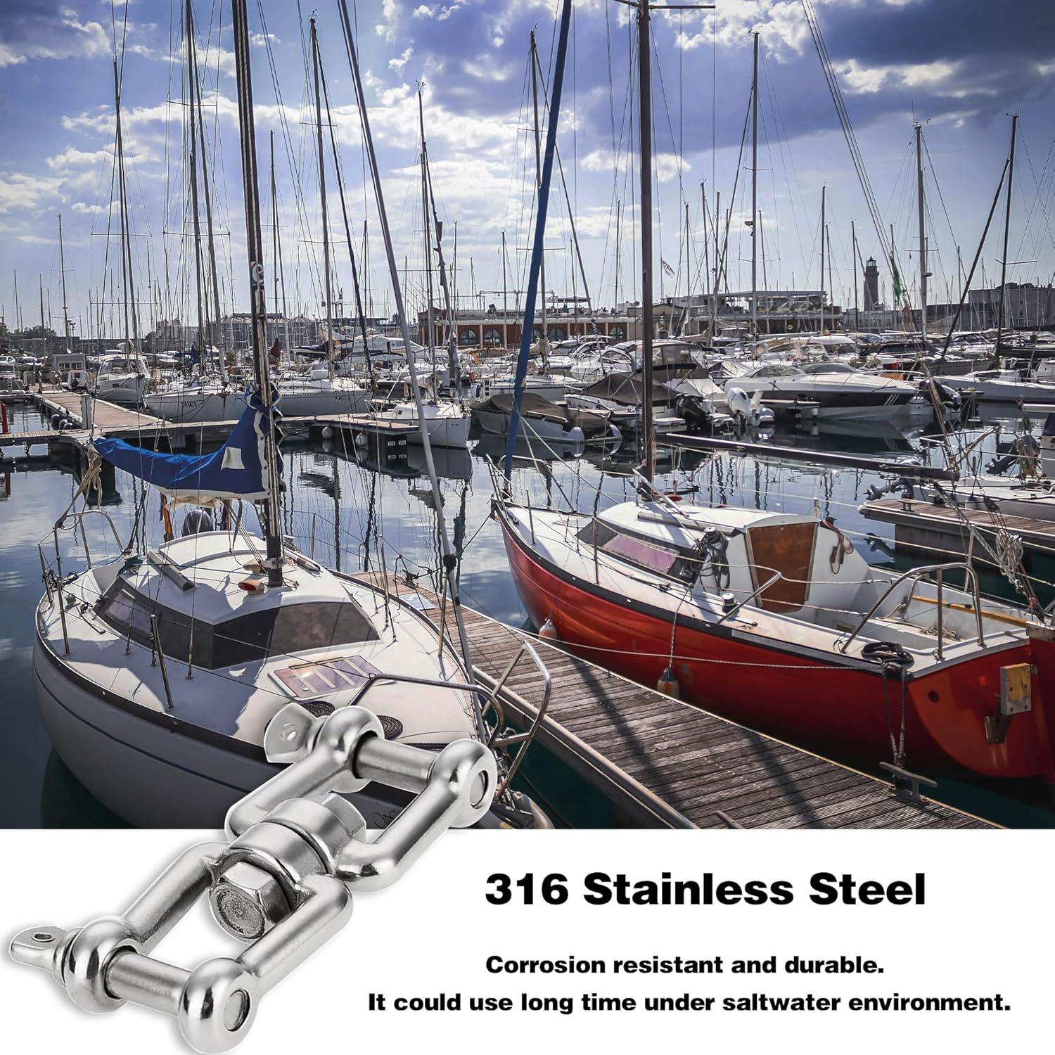 Double Shackle Swivel for Boat 1/4 inch 5/16 inch 3/8 inch 1/2 inch (4 Size) Marine Grade 316 Stainless Steel Jaw and Jaw Anchor Chain Connector - Image 4