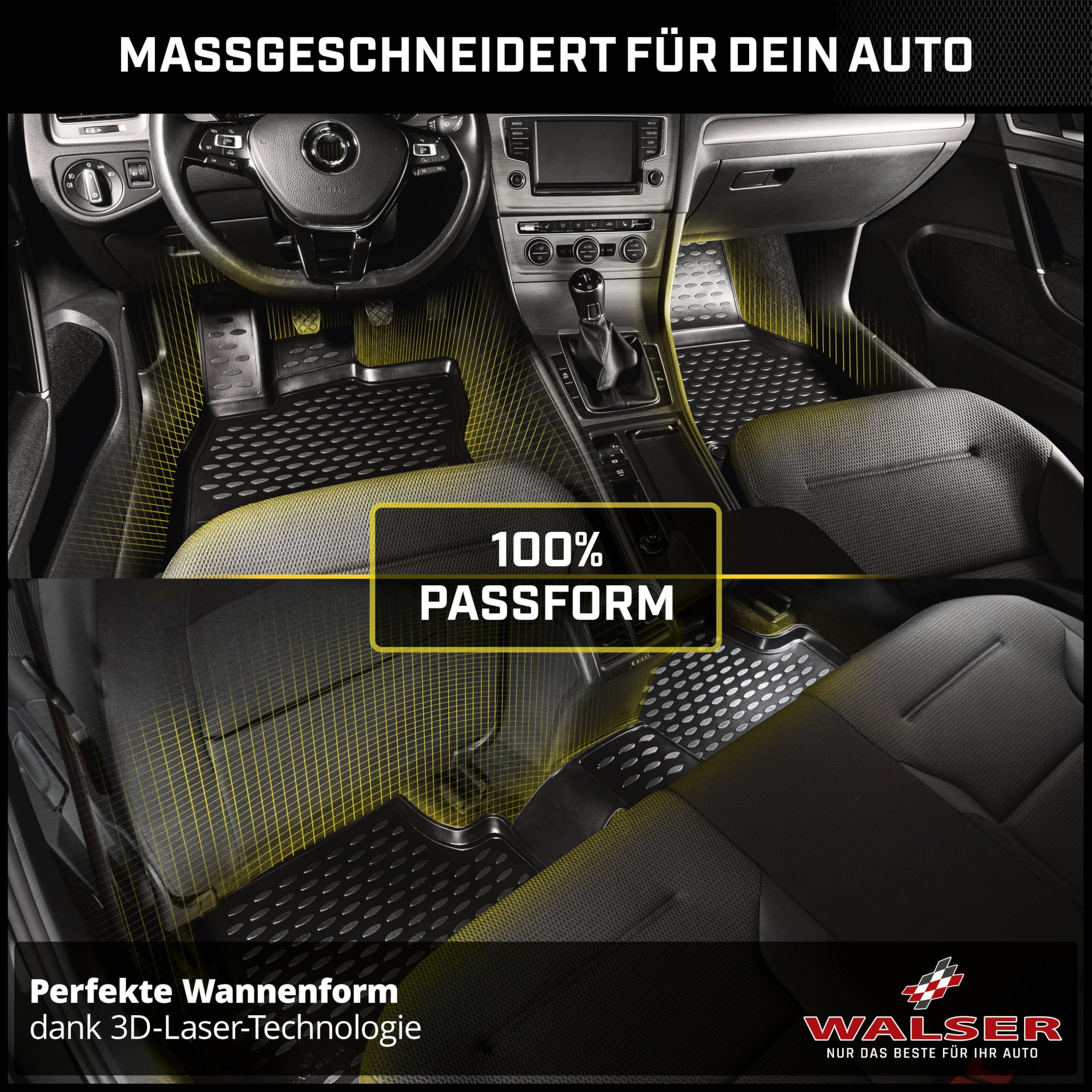 WALSER XTR Gummi Fussmatten Auto für Tesla Model 3 (5YJ3) 2017-Heute, 100% passgenaue Auto Fußmatten, robuste Universal Fußmatte Auto, Gummimatten Auto, Auto Fussmatten Gummi