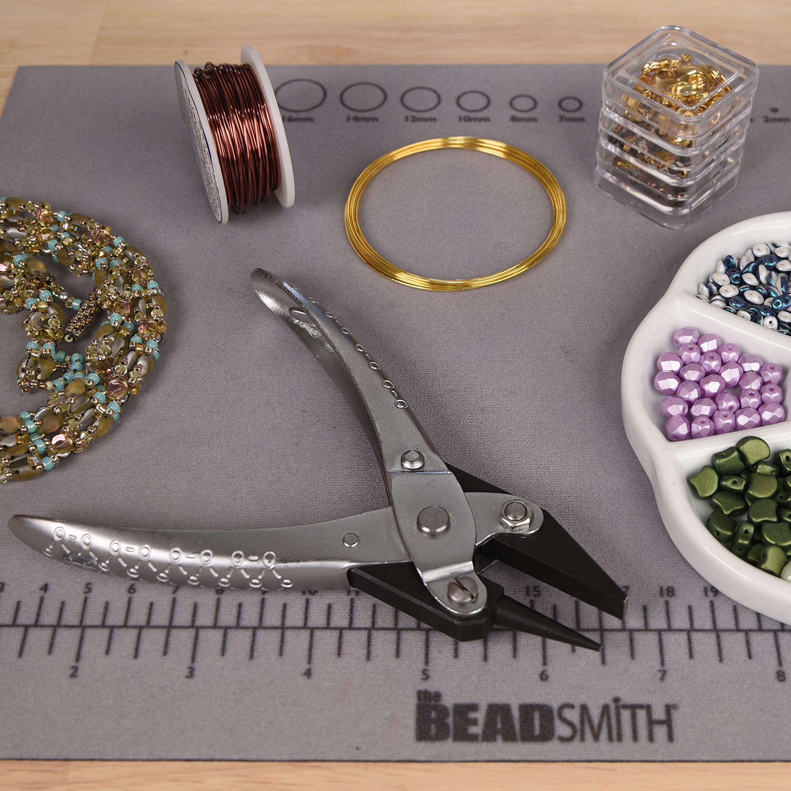 The Beadsmith Szczypce równoległe okrągłe/płaskie, 140 mm, stalowe narzędzie do produkcji biżuterii, ze sprężyną