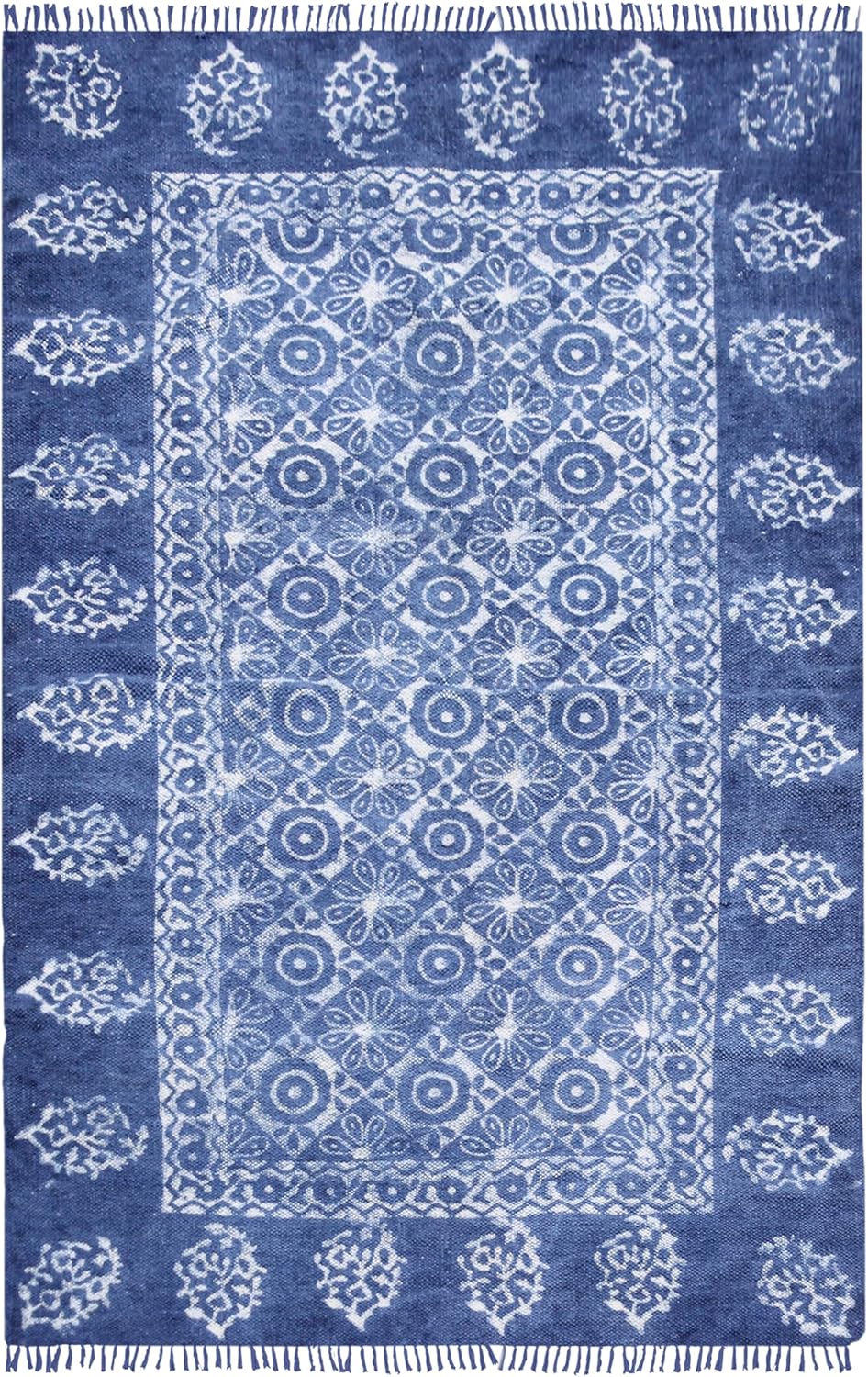 Kilim Runner 6x12 Cotton Runner Rug Blue Indoor Outdoor Carpet 0.19 inches Stone Easy Washable Hand Wash Cotton Carpet Flatweave Rugs for Hallway, Staircases, Corridor