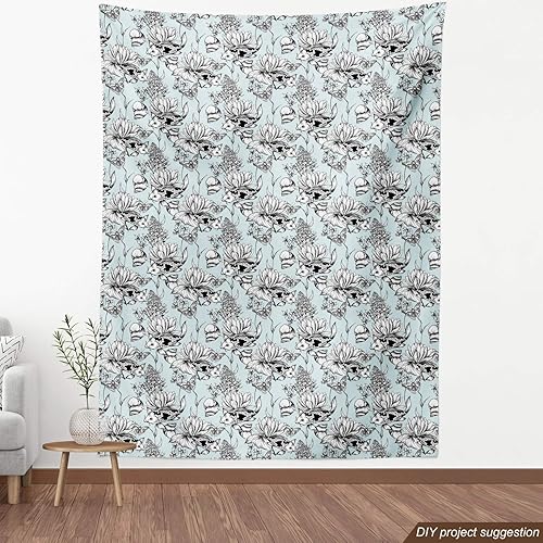 Vista 439 de Ambesonne Tela beige de The Yard, ilustración contemporánea de animales marinos en estilo retro, arte de caballito de mar de cangrejo de pulpo, tela