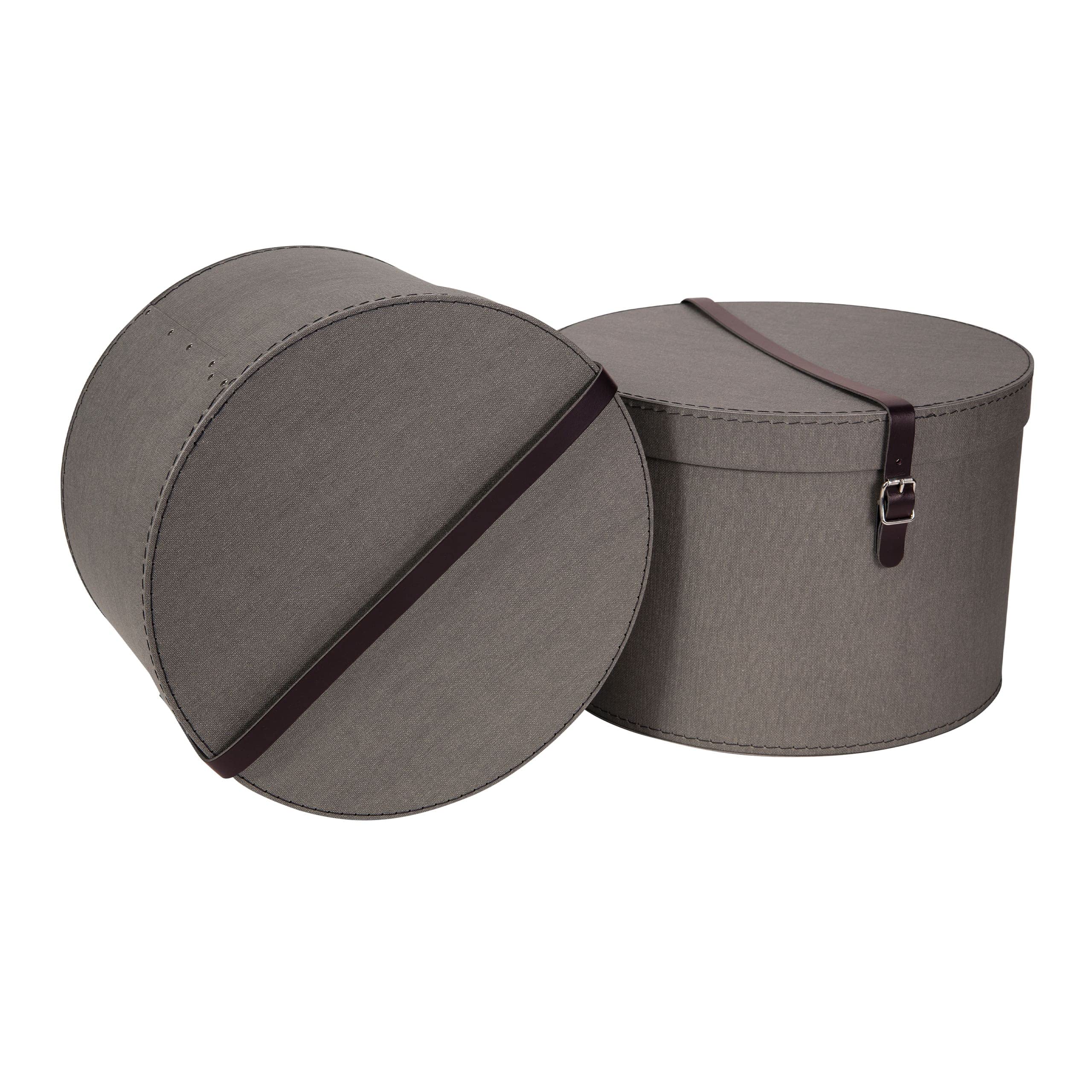 Boîtes de rangement rondes Bigso Box en fibre grise 37.5x23.5 cm