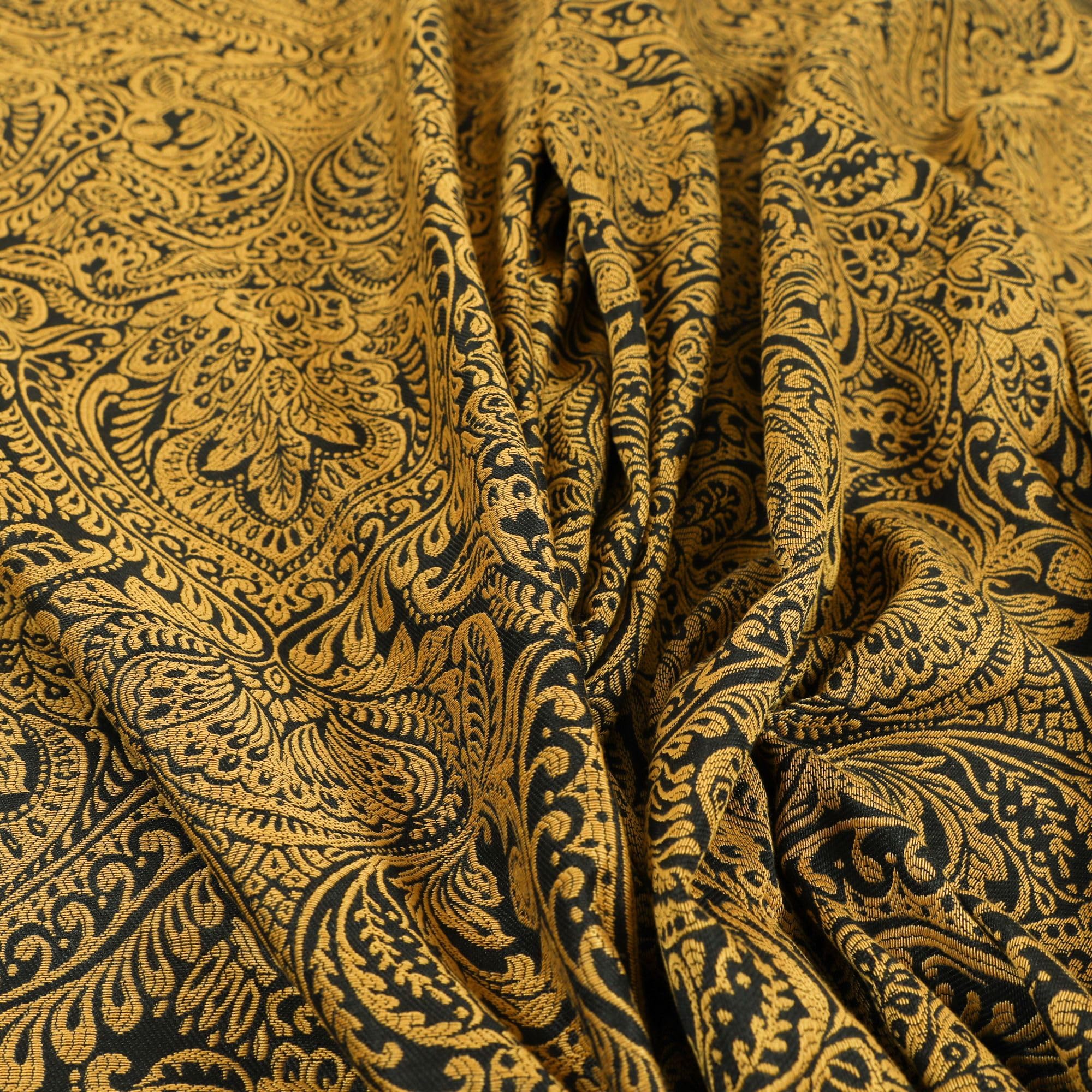 Redbrick Mill Fabrics Gold Lightweight Chenille Damask Floral Pattern Furnishing Upholstery Curtain Fabric By The Metre, 135Cm Width (Per Metre)