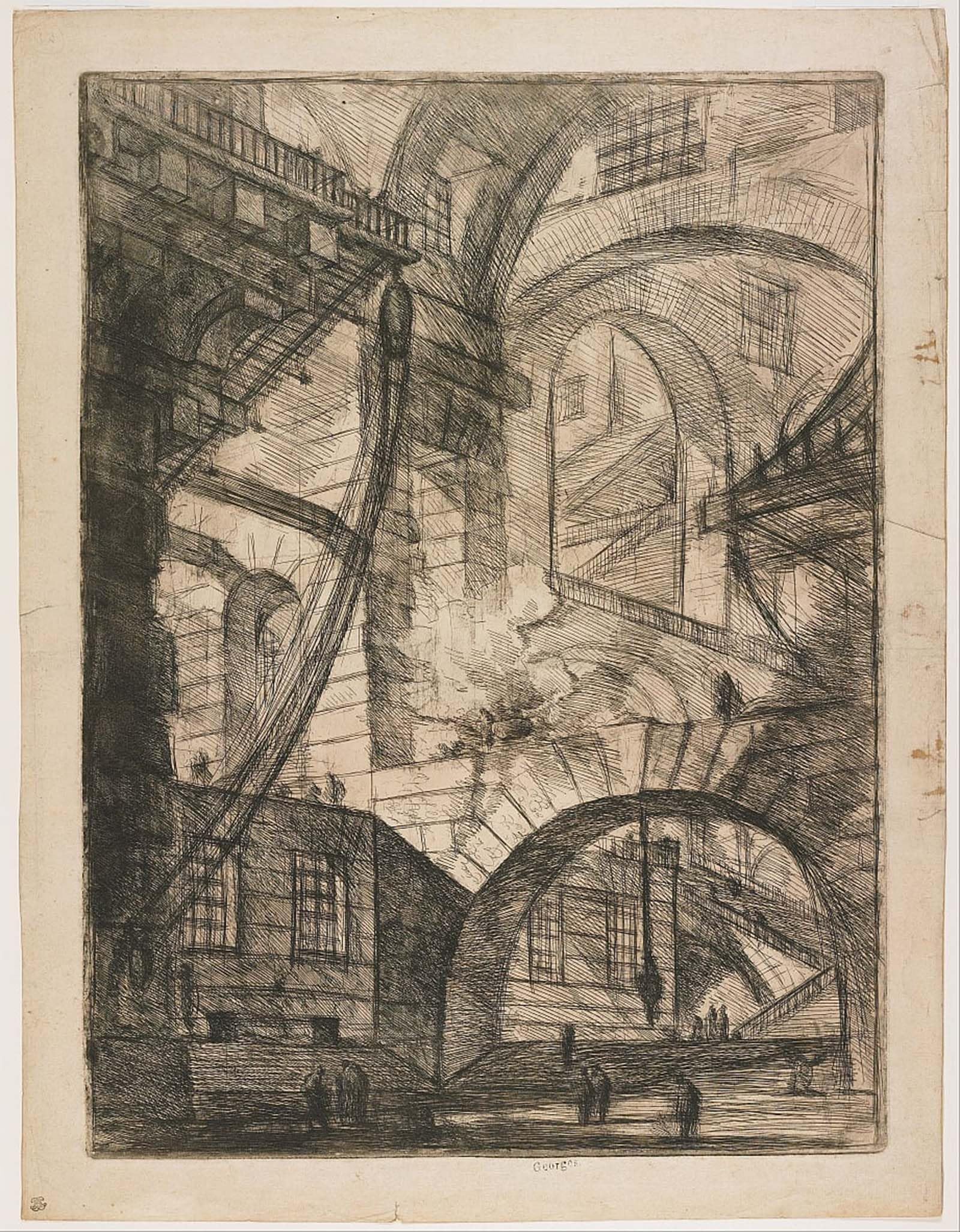 ARTXLXXBN Famous Painting Art Wall Decor Abstract Art Picture Perspective of Arches with a Smoking Fire Plate From Carceri D'invenzione by Battista Piranesi Animal Pictures for Home Decor 60x90cm