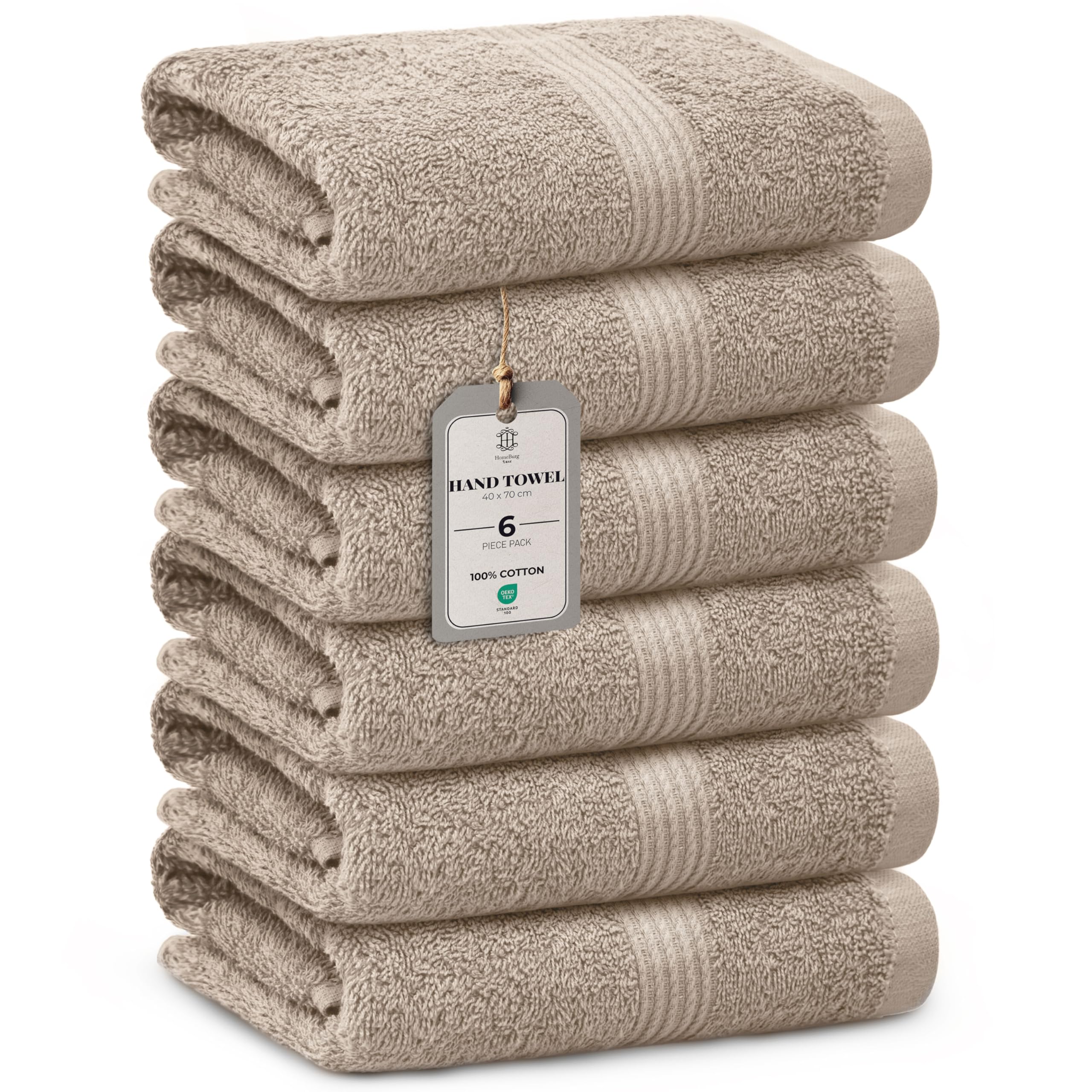 HomeBurg Luxe 6-Piece Towel Set โ Soft & Absorbent Cotton, Quick-Drying, Easy Care, 40 x 70 cm, Sand/Beige