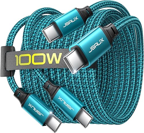 Cable de carga rápida USB C a USB C de 60 W, JSAUX USB tipo C, cable de carga compatible con Samsung Galaxy S20 S20+ S20 Ultra Note 10 Plus A80,