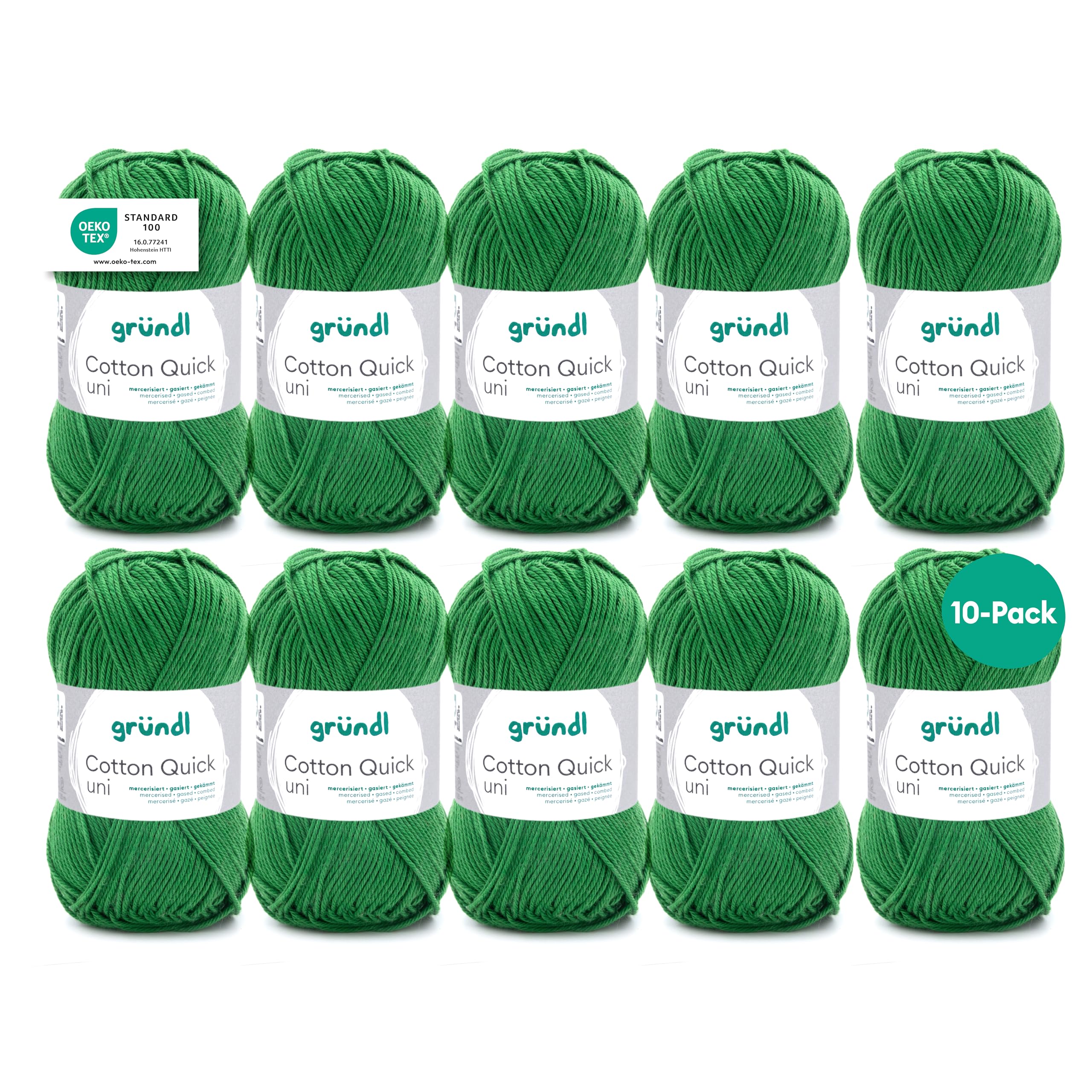 Laine fine pour crochet Cotton Quick uni Gründl de 10 pelotes de 100% coton couleur vert fougère