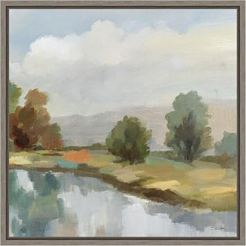 Amanti Art Framed Canvas Wall Art 22x22 River and Clouds III by Silvia Vassileva, Framed Wall Art Canvas, Landscapes Artwork, Country Rustic Decor, Medium Poster Painting for Living Room, Bedroom,