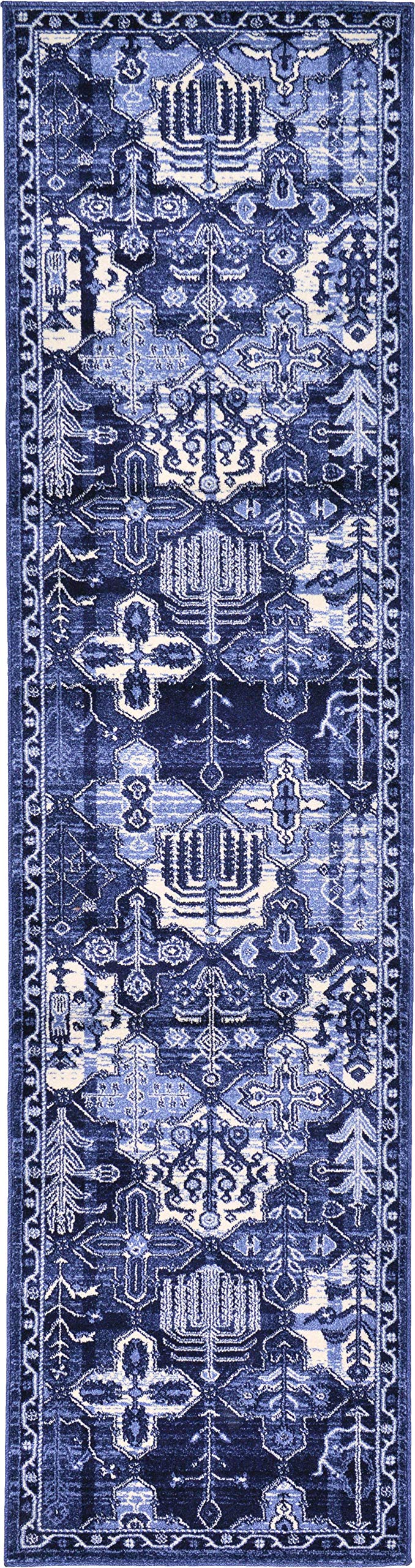 Unique Loom La Jolla Collection Patchwork, Vintage, Farmhouse, Contemporary Area Rug (2' 7 x 10' 0 Runner, Blue/Ivory)