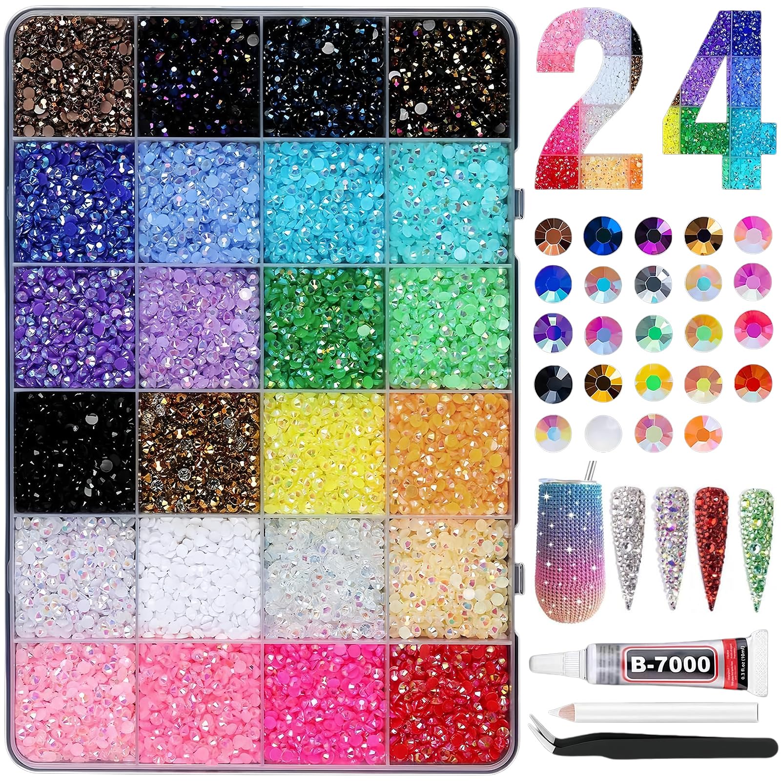 Strass in resina per Bedazzling - 24 colori, 3 mm, 10000 gemme con retro piatto, kit con pinzette e penna per raccogliere vestiti, scarpe, libri per unghie, Diamond Art