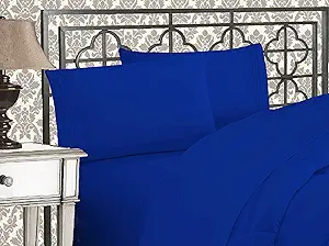 Elegant Comfort Luxurious 1500 Premium Hotel Quality Microfiber Three Line Embroidered Softest 4-Piece Bed Sheet Set, Wrinkle and Fade Resistant, California King, Royal Blue