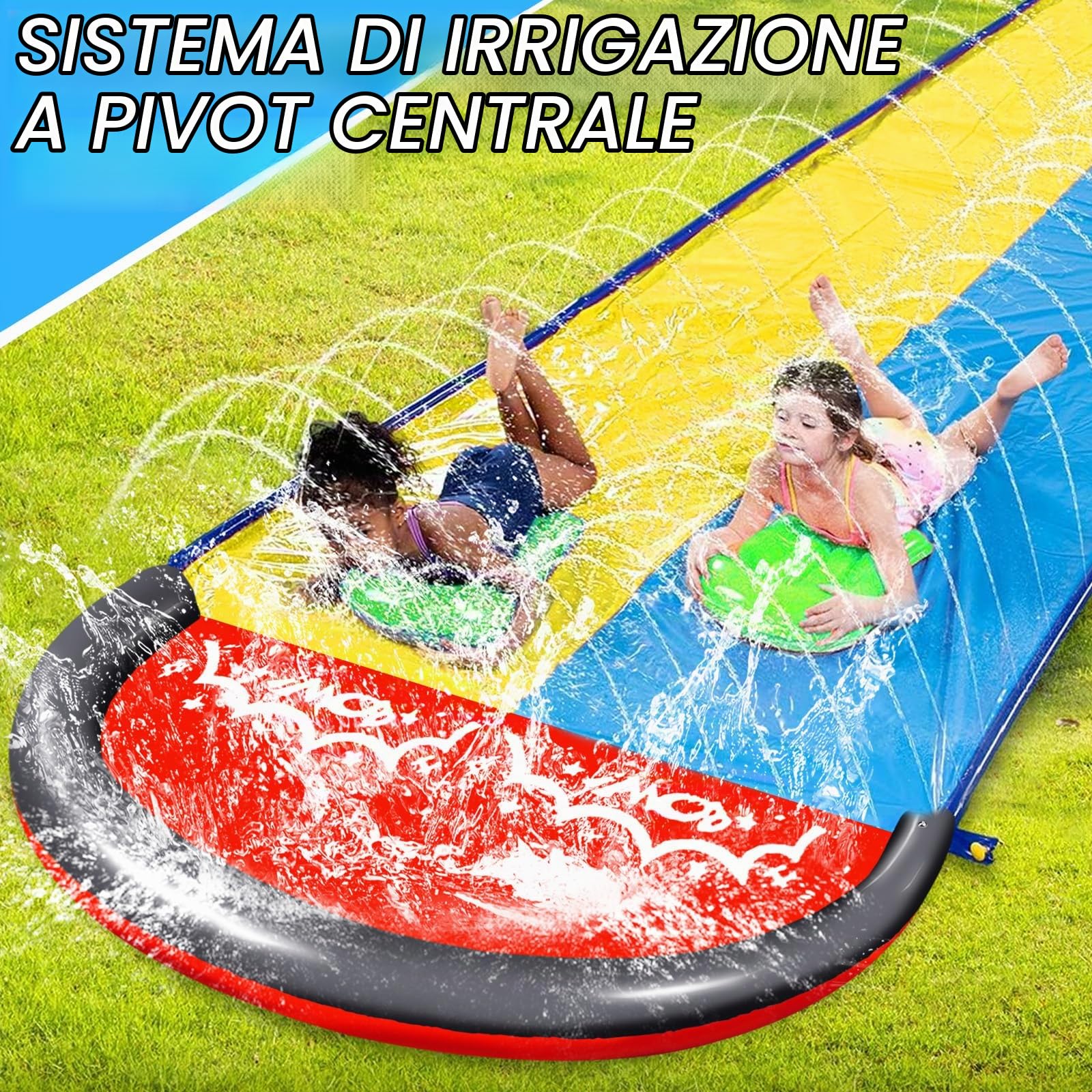 15.8 ft/480 cm Doppio Scivolo ad Acqua Doppio con 2 Bodyboards