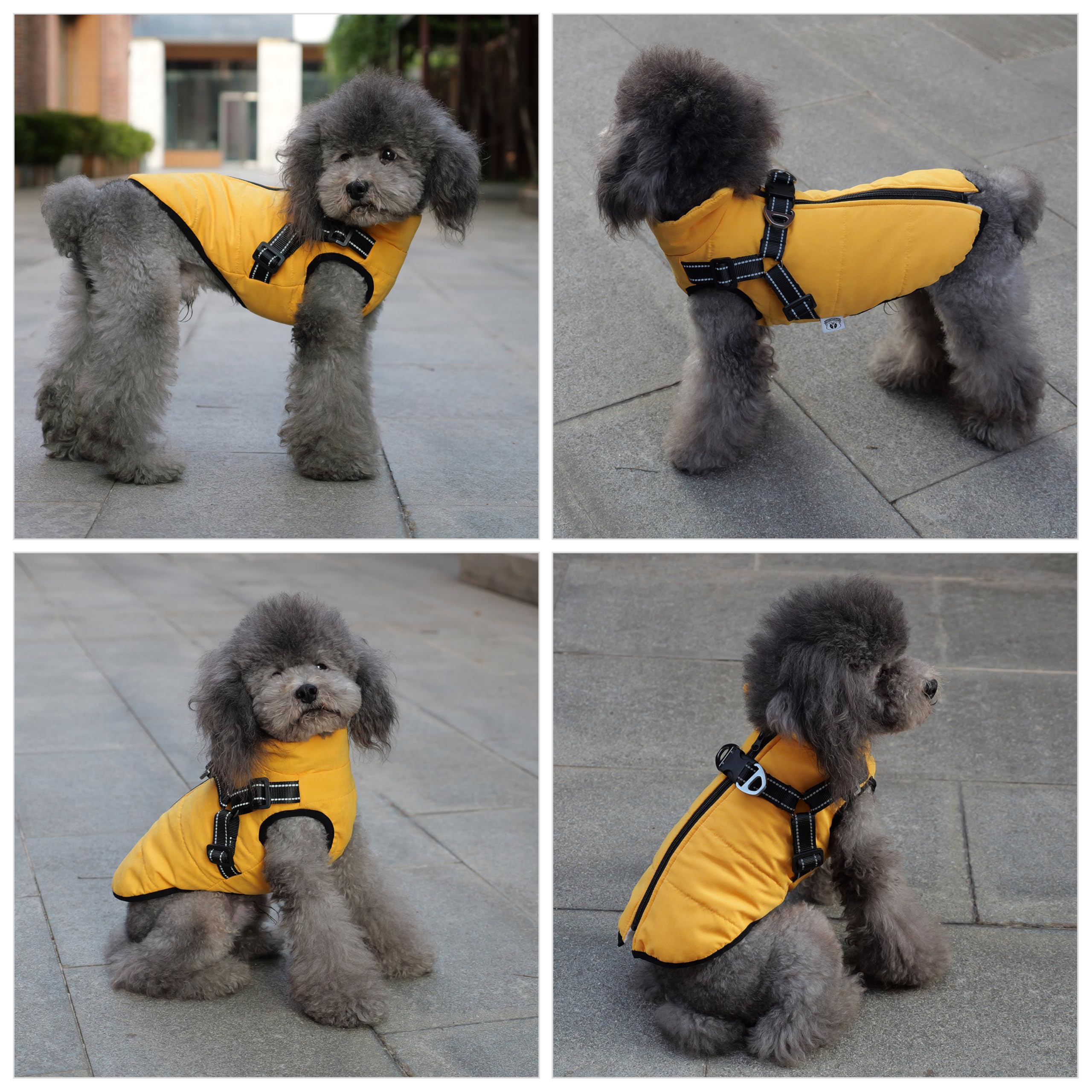 Lovelonglong Waterproof Fleece-Lined Dog Winter Ski Vest With Harness Pet Coat for Large Medium Small Dogs Yellow L - Image 4