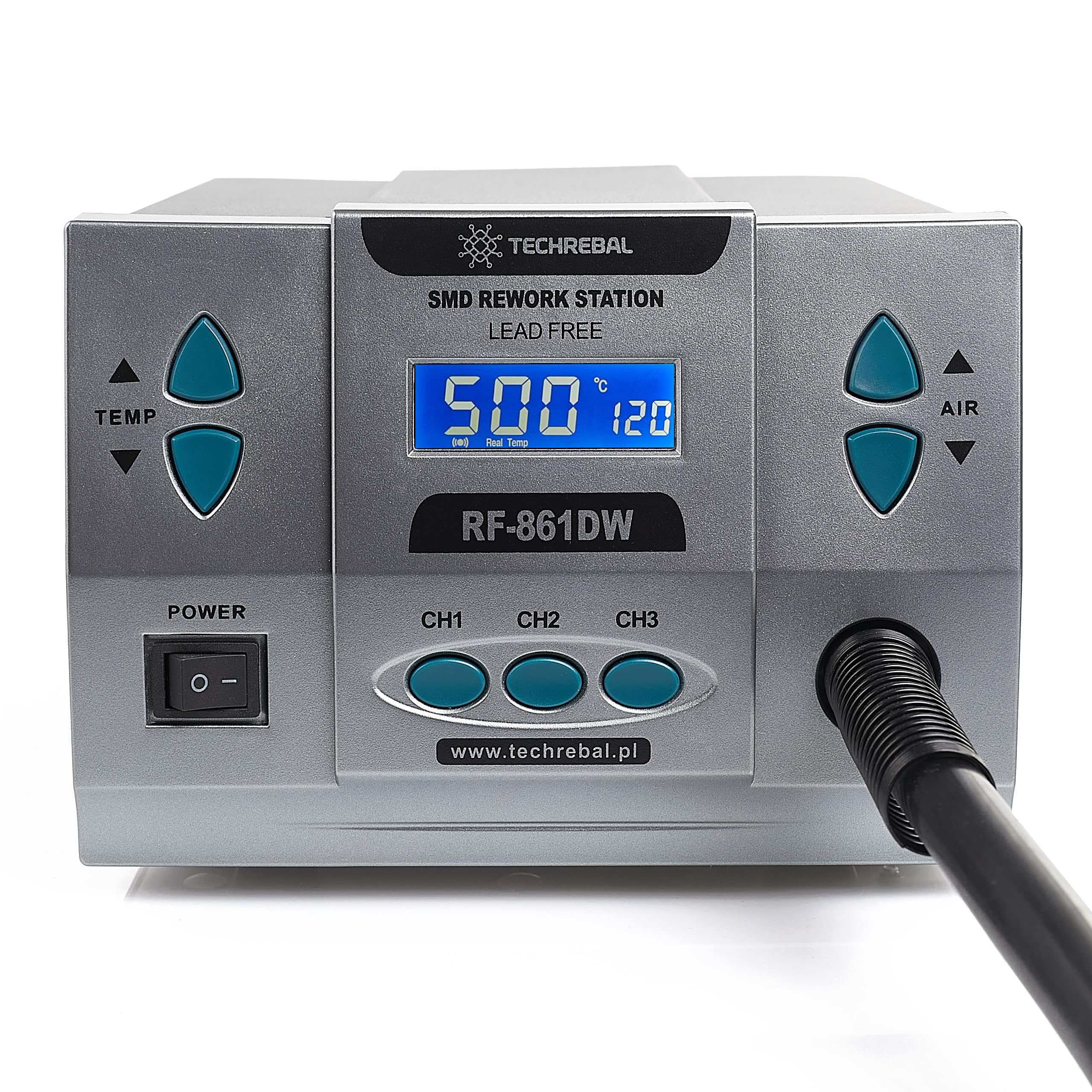 Stacja Lutownicza Hot Air TECHREBAL RF-861DW 1000W Spawarka Do Plastiku Stojak Na Kolbę Hot Air Mocna