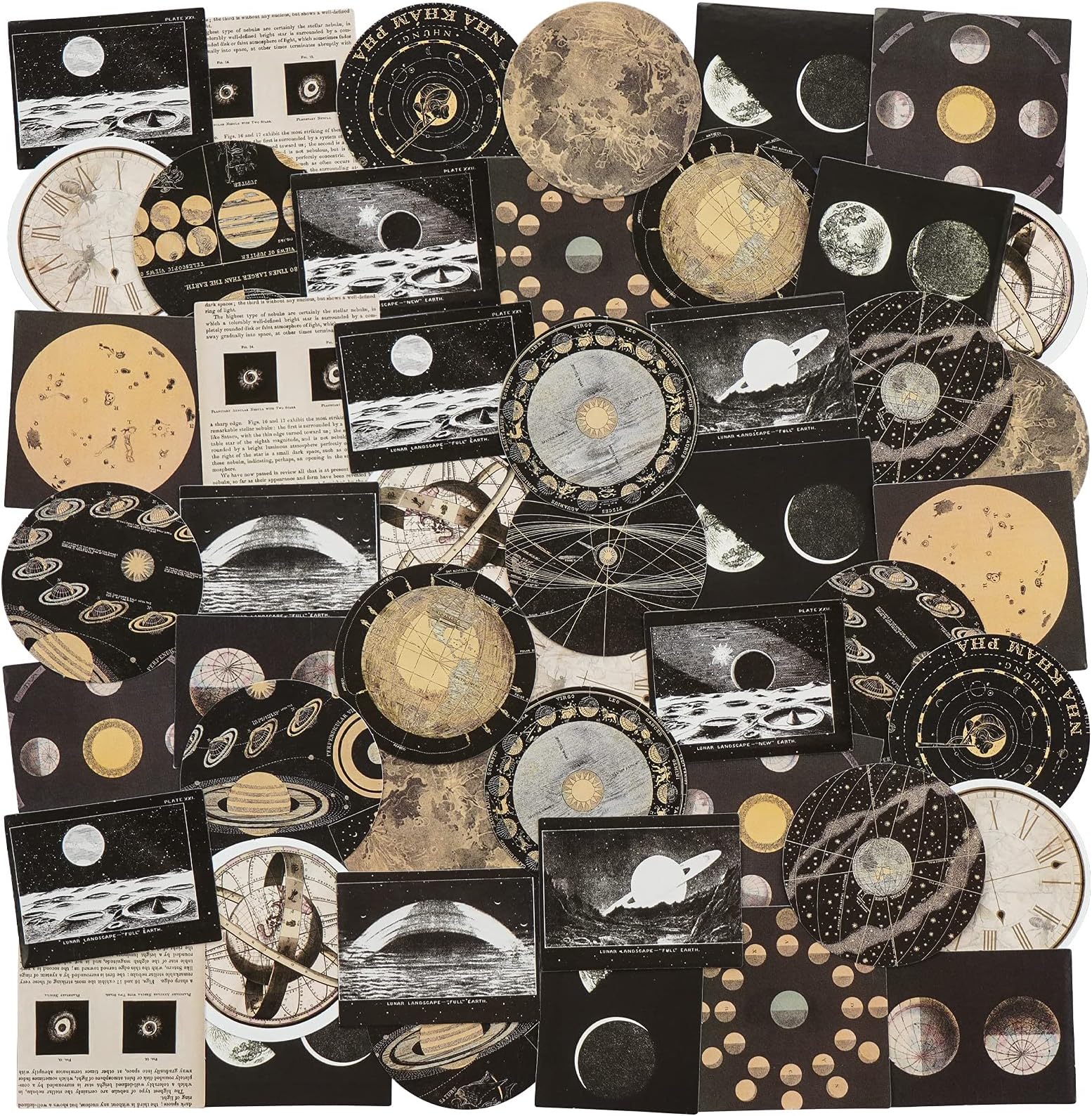 Vintage Celestial Stickers Set (92 Pieces), Planet Moon Space Astronomy Journaling Sticker for Scrapbook Junk Journal Supplies Bullet Journal Planner
