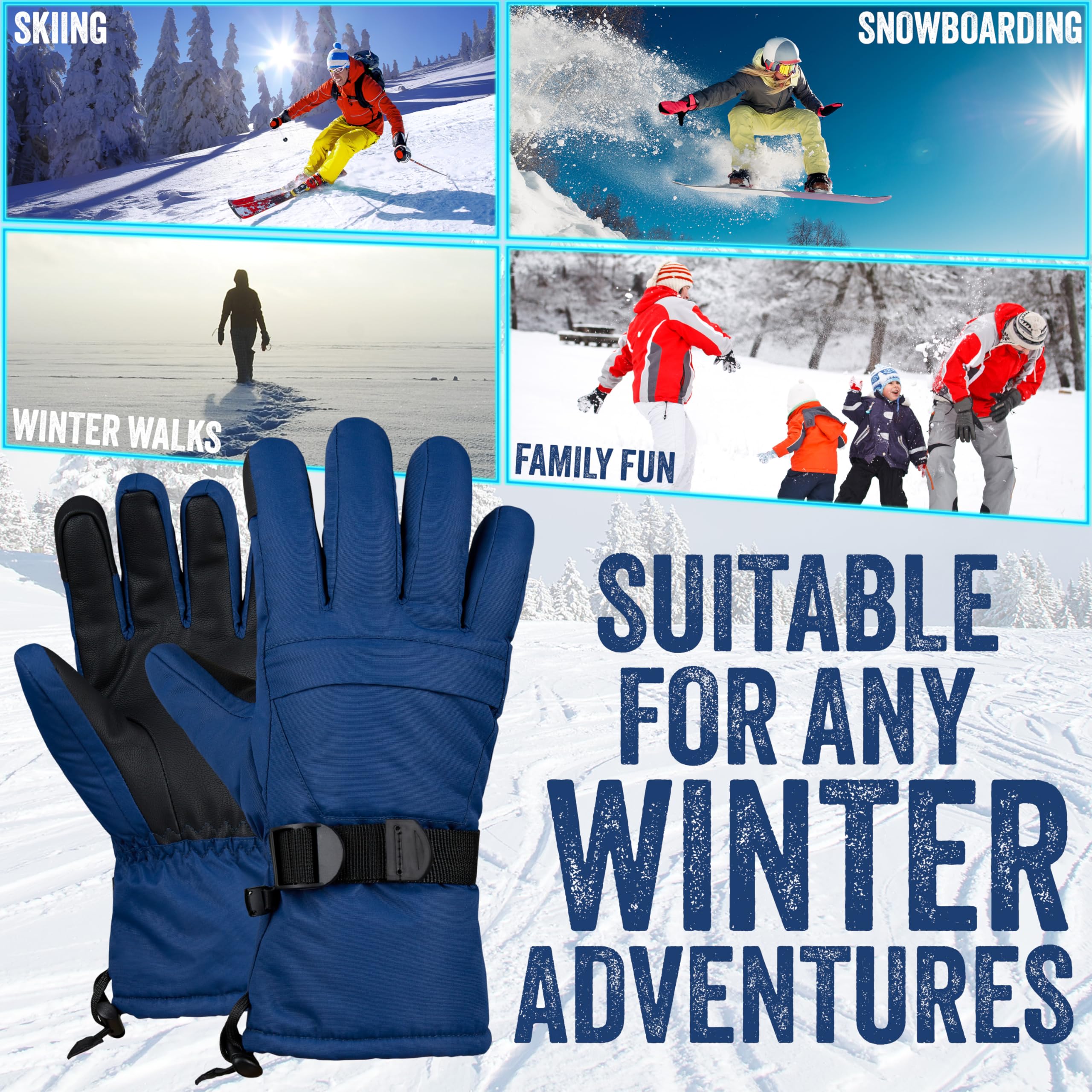 lifwimner Gants d'hiver Hommes Femmes Gants de Ski Imperméables Chauds Écran Tactile Gant de Vélo Thermiques pour Ski Snowboard (L