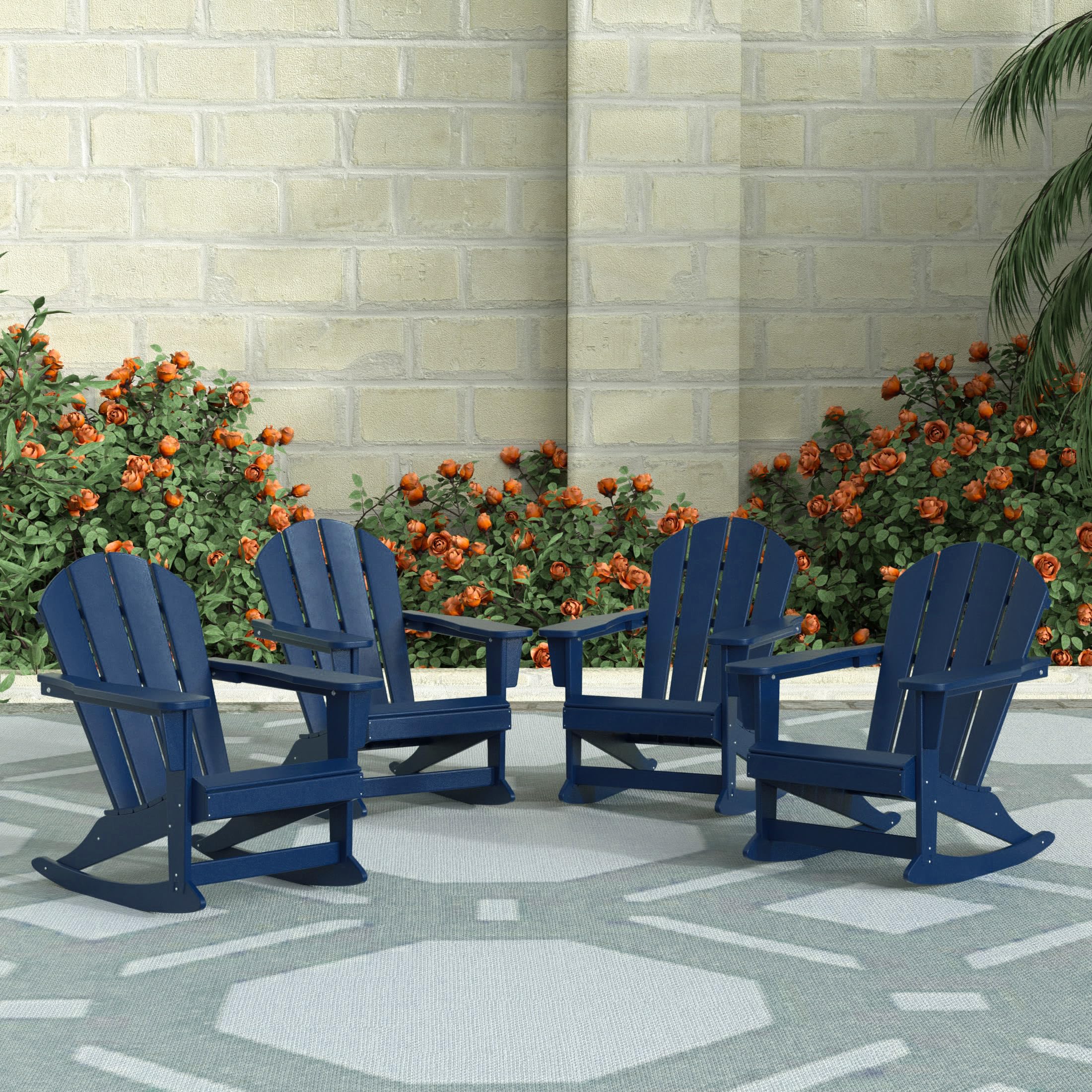 WestinTrends Malibu Outdoor Patio Porch Rocking Adirondack Chair (Set of 4), Navy Blue