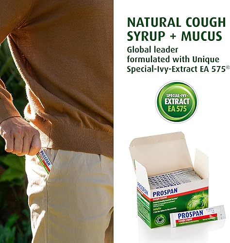 Miniatura 4 de Prospan Jarabe para la tos con extracto de hoja de hiedra para adultos, 21 sobres de 0.2 fl oz, apoya la eliminación de moco y la salud