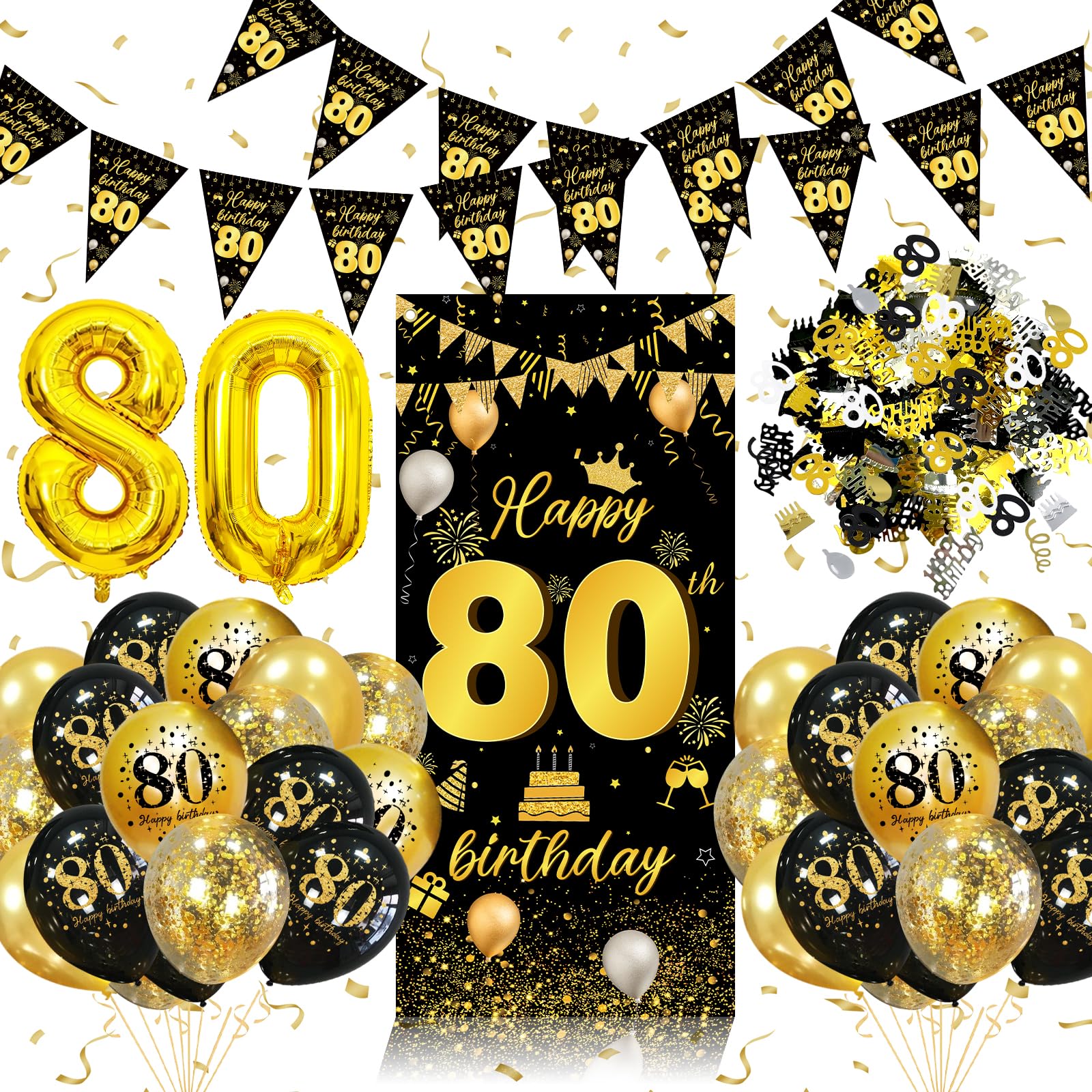 Geburtstag Deko, Geburtstag Männer Frauen Dekorationen Banner, Konfetti Geburtstag Deko, Geburtstag Deko Schwarz Gold,Geburtstagsdeko Luftballon