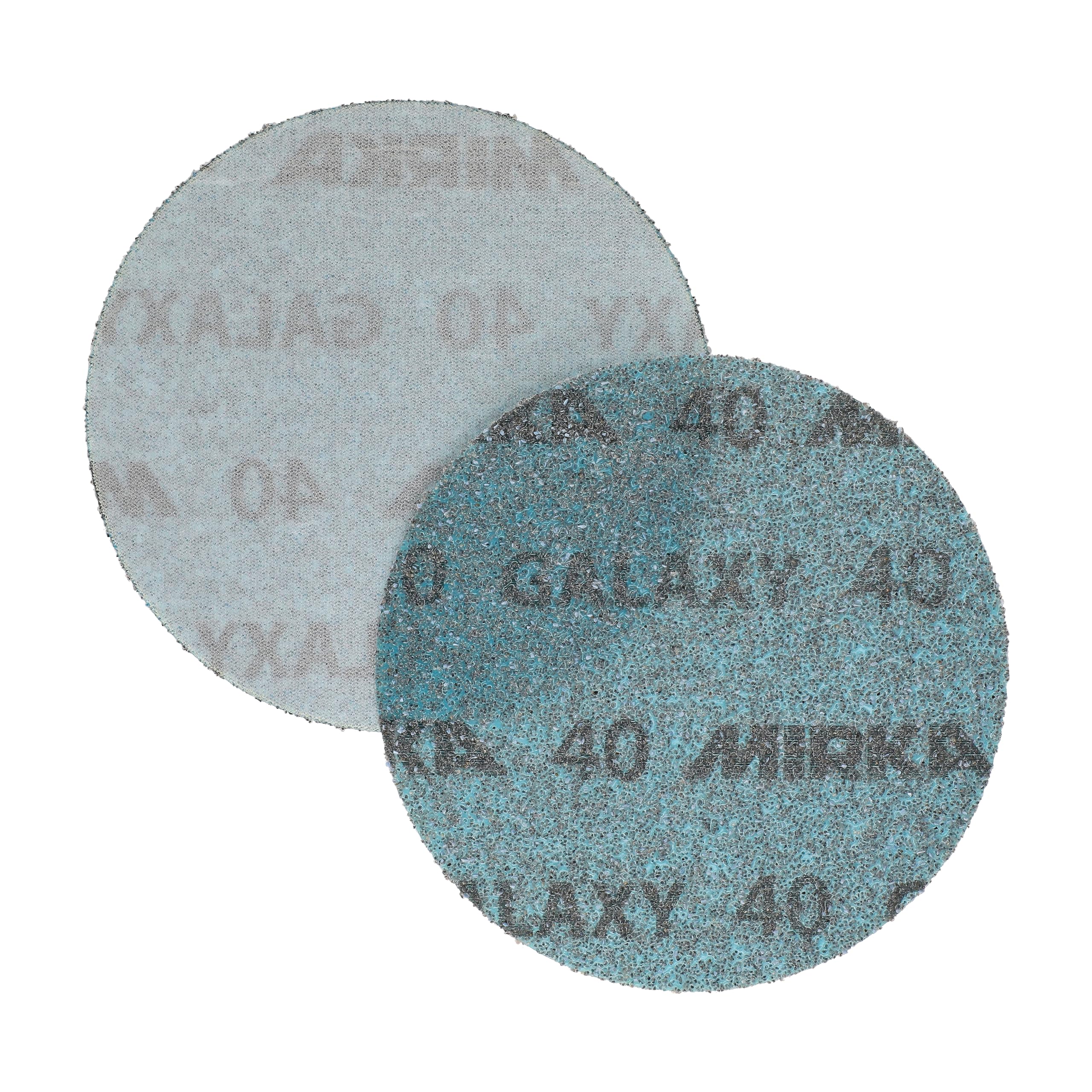Mirka Galaxy - Carta vetrata da 125 mm, grana 40, 50 dischi/confezione, con gancio e anello, abrasiva di alta qualità per resina epossidica, legno, metallo, tecnologia anti-intasamento e