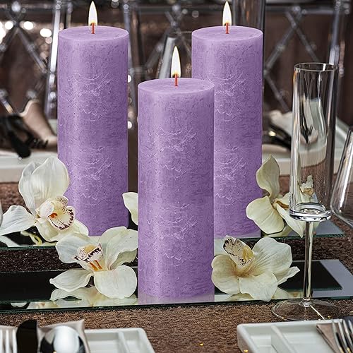 Miniatura 5 de BOLSIUS Paquete de 4 velas rústicas de pilar violeta vibrante (morado) - 2.75 x 7.5 pulgadas - Calidad europea premium - Incluye cera natural a base