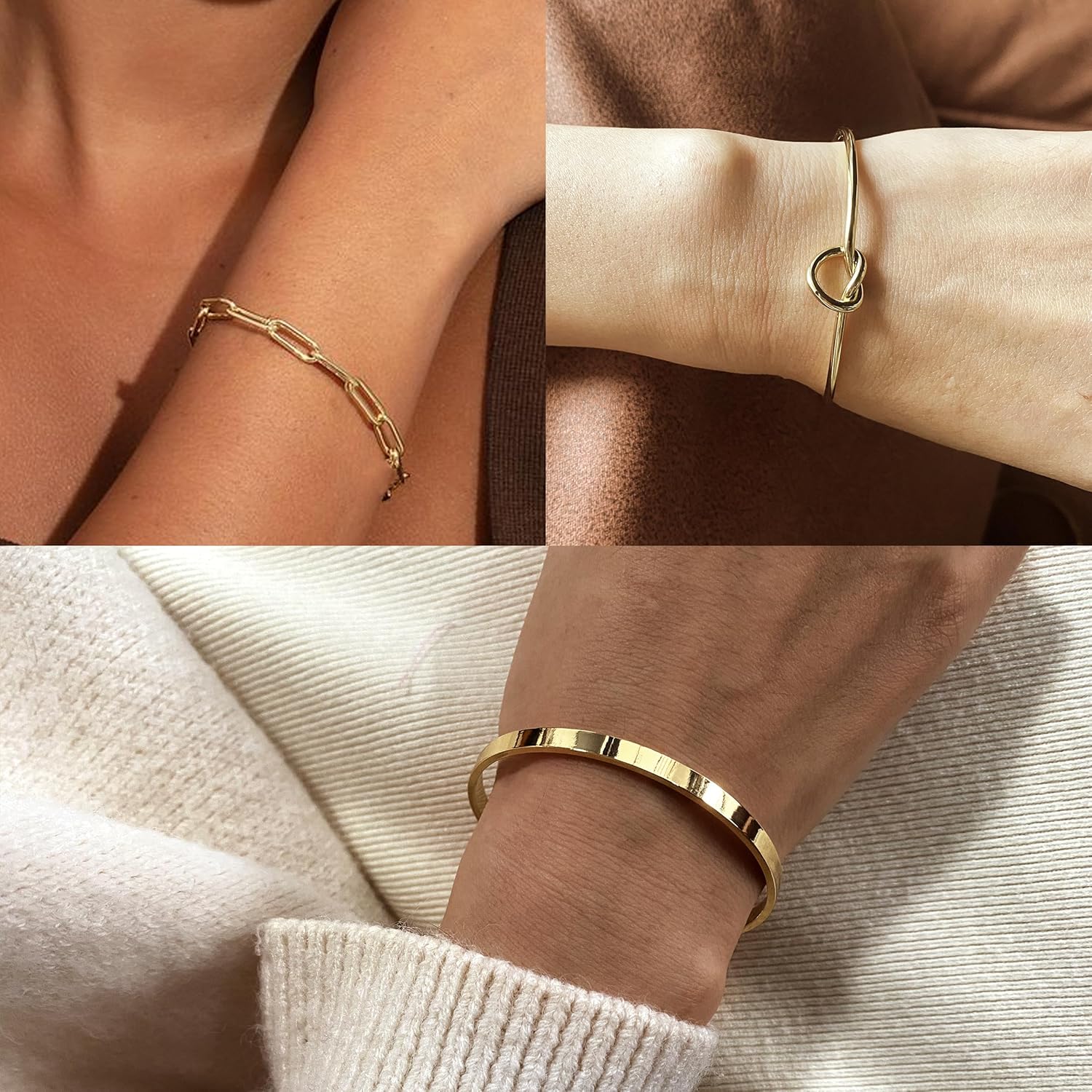 Reoxvo Gold Plated Bangle Cuff Bracelets for Women Non Tarnish Gold Bracelet Stack Jewelry Set for Women Trendy - Image 4