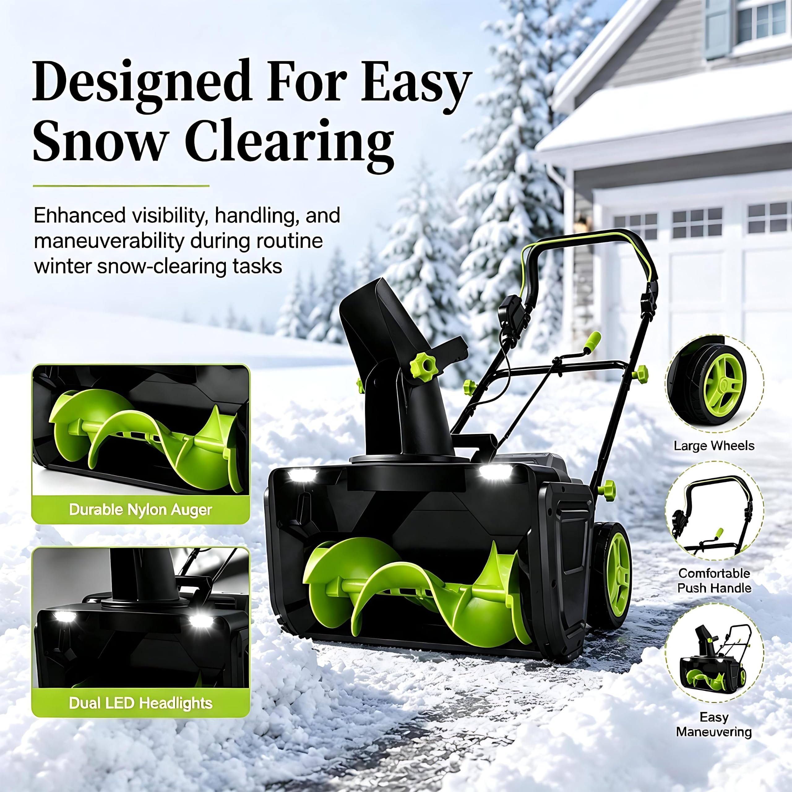 Electric Snow Blower Cordless, 1900 rpm, for Driveway Clearing | 20 Inch Brushless Snow Blower, 3500 W Brushless Motor, Snow removal depth 25cm/10in, Clear Snow from Driveways and Sidewalks