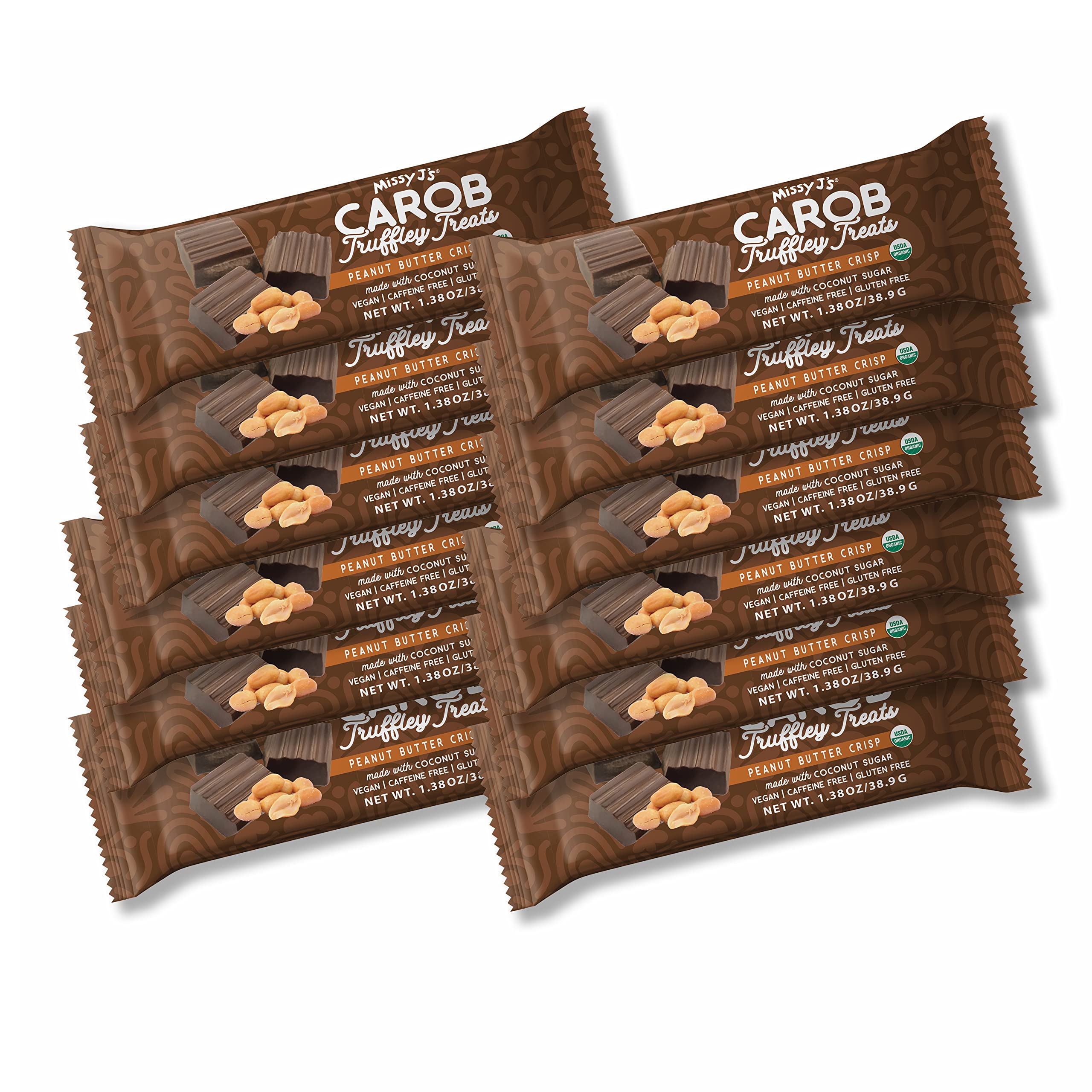 Missy J'sOrganic Carob Peanut Butter Truffley Treats 1.38 Oz 12 Pack, Made with Coconut Sugar, Vegan, Gluten and Caffeine Free, Healthy Substitute for Chocolate, Perfect for Snacks and TreatsUSDA Organic