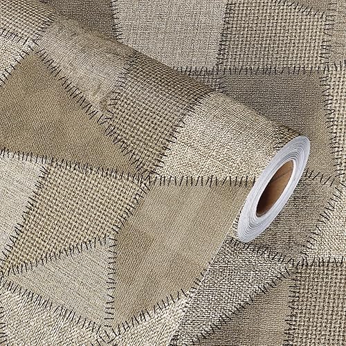 Papel tapiz marrón para despegar y pegar, papel adhesivo de lino sintético para paredes, película de tela de vinilo autoadhesiva para armarios,