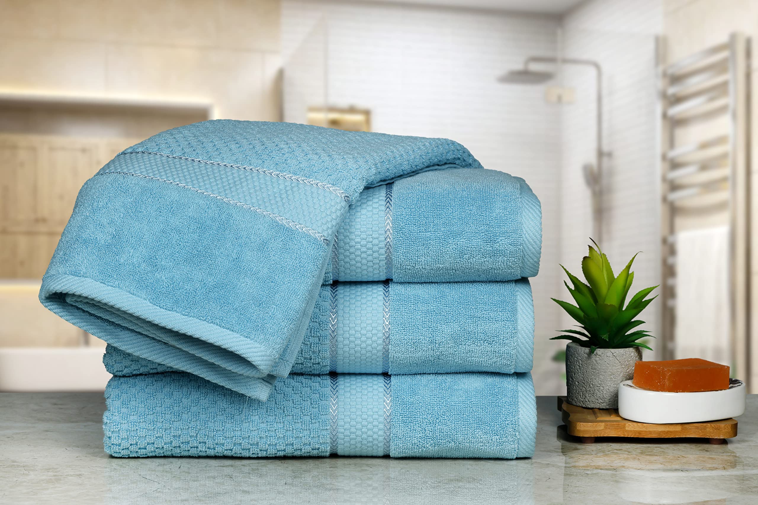 Amazon.co.jp: Ample Decor バスルーム用スカイブルーバスタオル 4枚