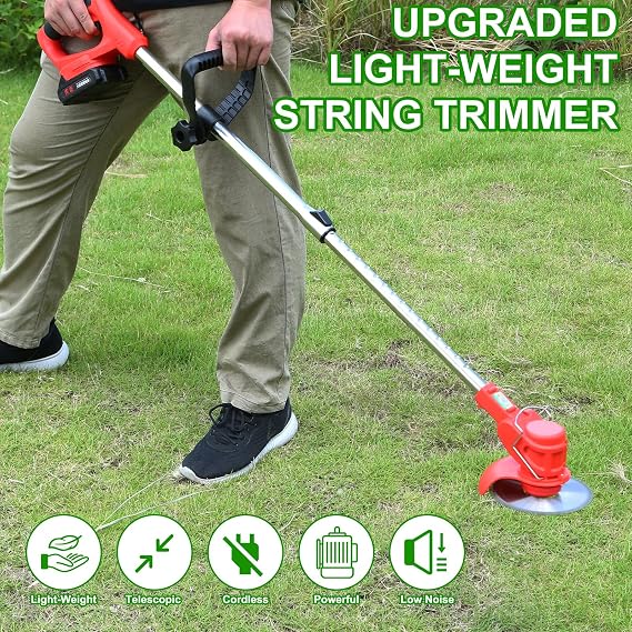 TeqHome Cordless String Trimmer & Weed Eater, Electric Weed Wacker & Lawn Edger Tool Battery Powered with 3 Types of Blades, Lightweight Grass Trimmer with 2*21V Battery, Brush Cutter for Lawn Garden