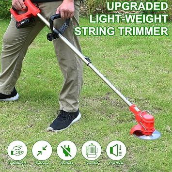 TeqHome Cordless String Trimmer & Weed Eater, Electric Weed Wacker & Lawn Edger Tool Battery Powered with 3 Types of Blades, Lightweight Grass Trimmer with 2*21V Battery, Brush Cutter for Lawn Garden