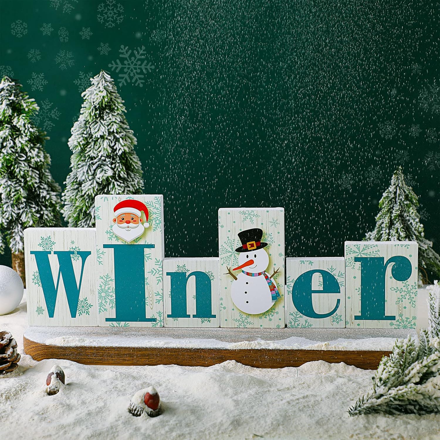 Amazon.com: Christmas Wood Winter Tabletop Decor Winter Blocks for Home ...