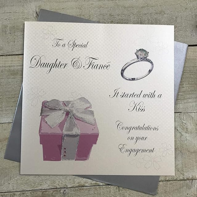 WHITE COTTON CARDS Large to a Special Daughter and Fiancé Congratulations on Your Engagement Handmade Card,White, XPD5p