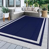 KMAT 5x8ft Waterproof Reversible Outdoor Rug for Patio RV Camping - Foldable UV-Resistant Eco-Friendly Plastic Mat (Blue & White)