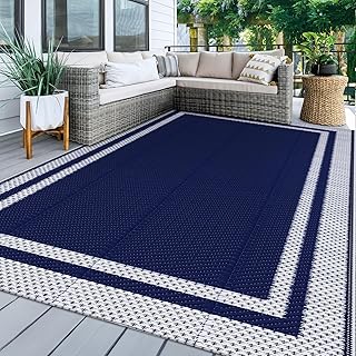 KMAT Outdoor Rug, Waterproof Reversible Patio Rugs, 5x8ft Large Outdoor ...