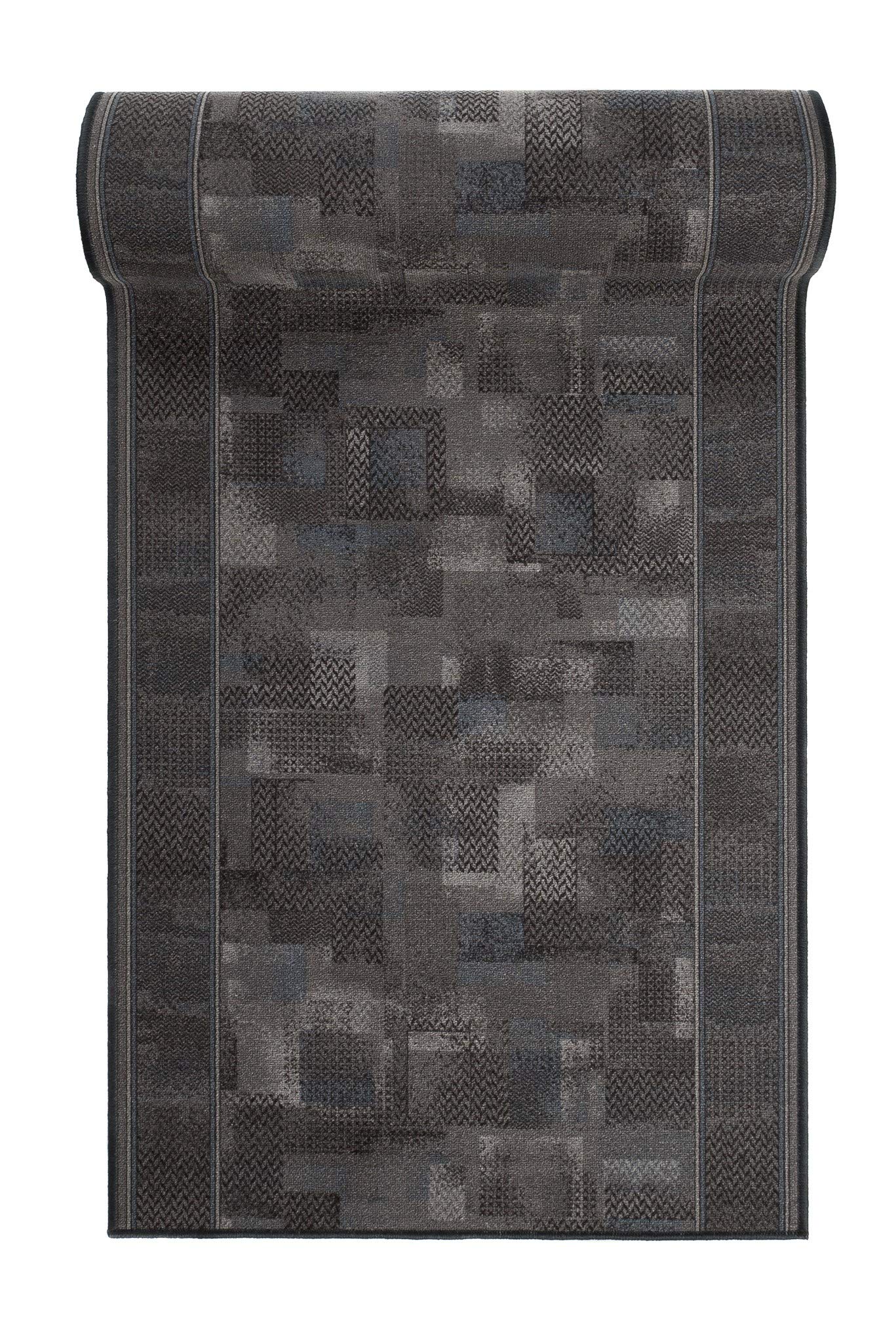 TAPISO Antidérapant Tapis Couloir Long Tapis au Mètre Tapis de Passage Poils Ras Tapis Entrée Cuisine Évier Chambre Escaliers Moderne Gris Anthracite Abstrait Bordé 100 x 190 cm