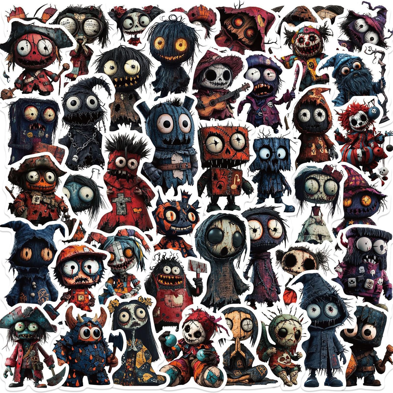 50pcs Cartoon Horrible Character Stickers for Kids Teens, Halloween Horror Doll Sticker Vinyl Waterproof Stickers for Skateboard Laptop Luggage Fridge DIY Decal (Doll)