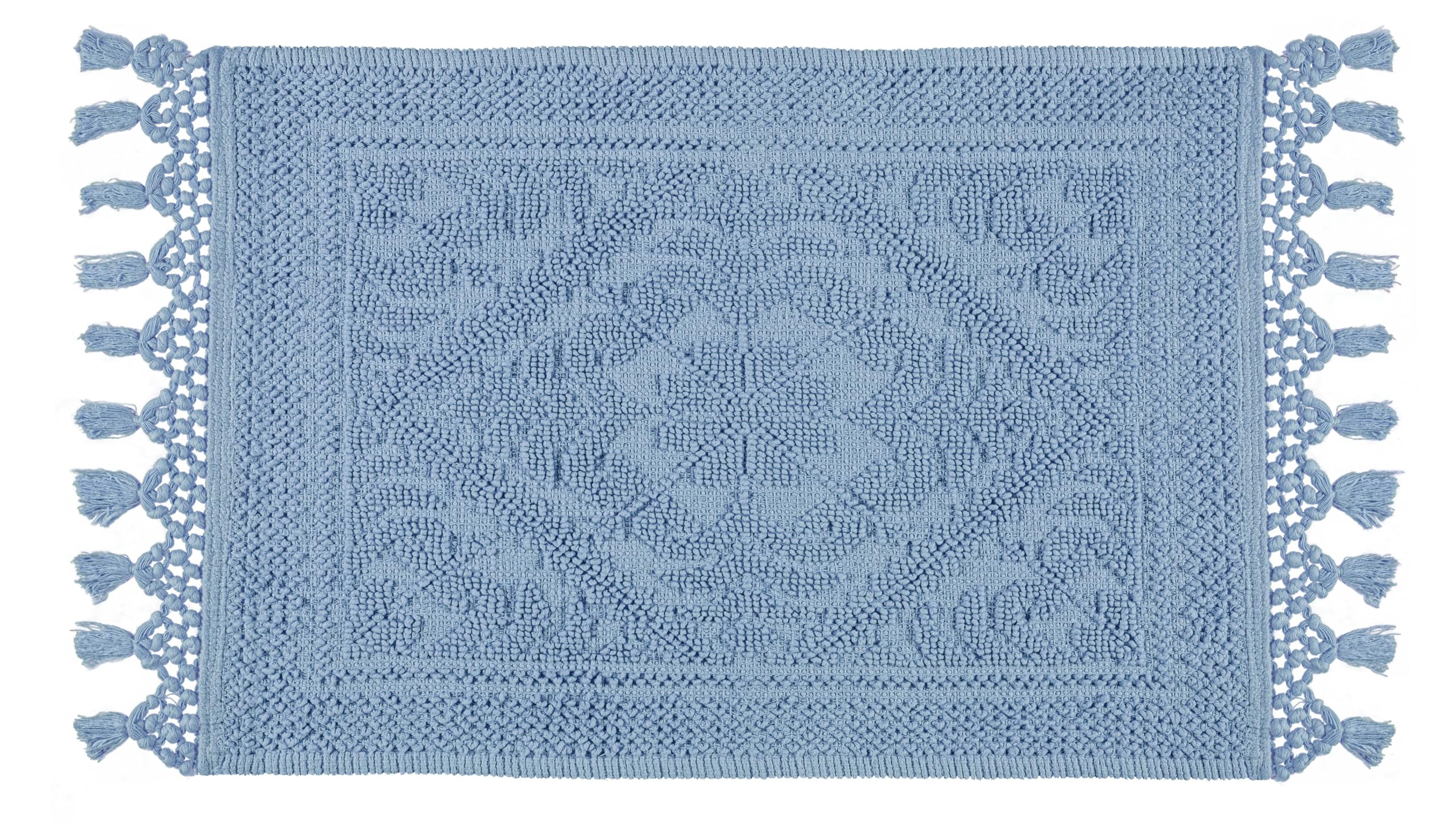 Savi Home Cotton Woven Jacquard Bathroom Rug, Woven Fringe Bathroom Mats, 100% Cotton, Non - Slip Bath Mat, Durable Thick Bath Mat 20”x38” with Fringes, Sky Blue