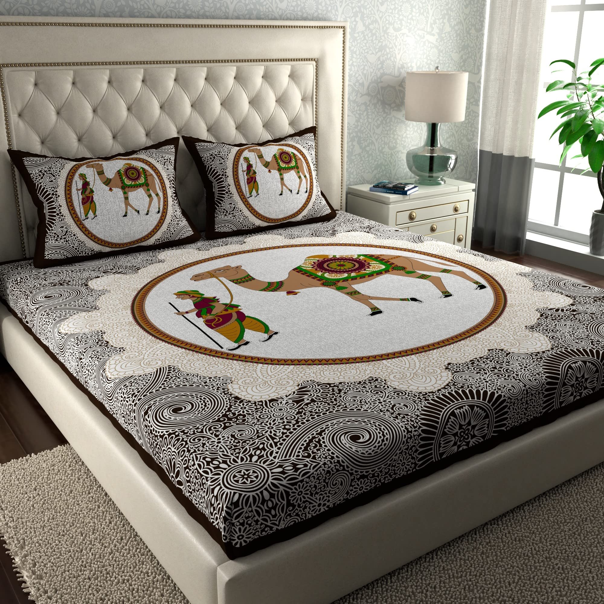 La Verne104 TC 100% Cotton Jaipuri Rjasathani Hand Print Bedsheet with 2 Pillow Covers (Blue) (B0BZCQVCFC) Amazon Price History, Amazon Price Tracker