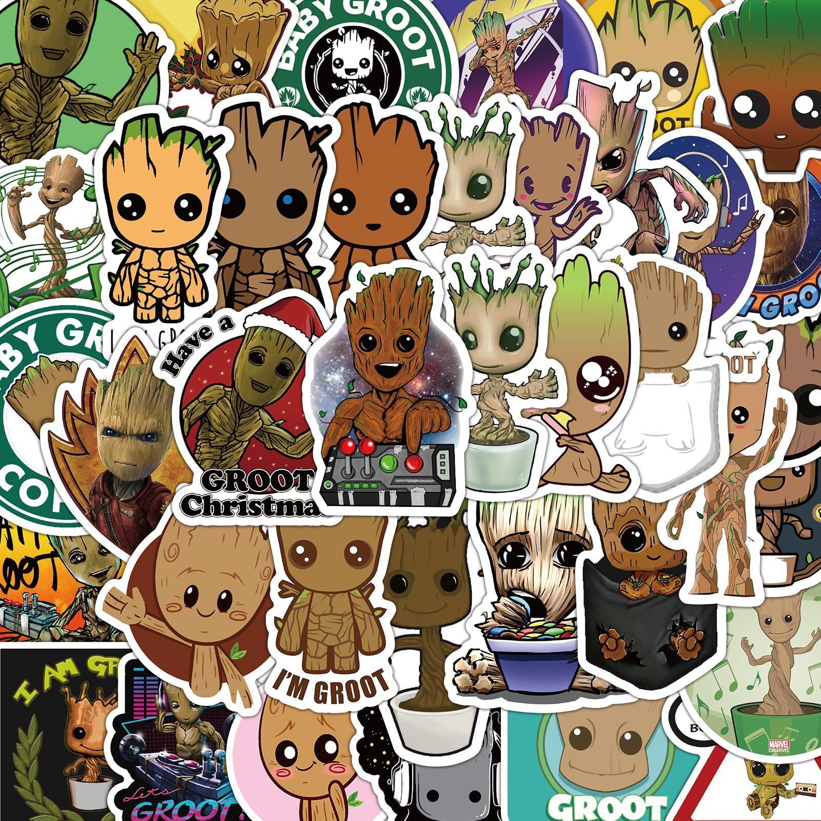 Groot Stickers 50 Pcs Water Bottle Waterproof Vinyl Decals,Cute Cartoon Characters Stickers for Kids Teens Adults Waterproof Vinyl Decals for Water Bottle Laptop Luggage