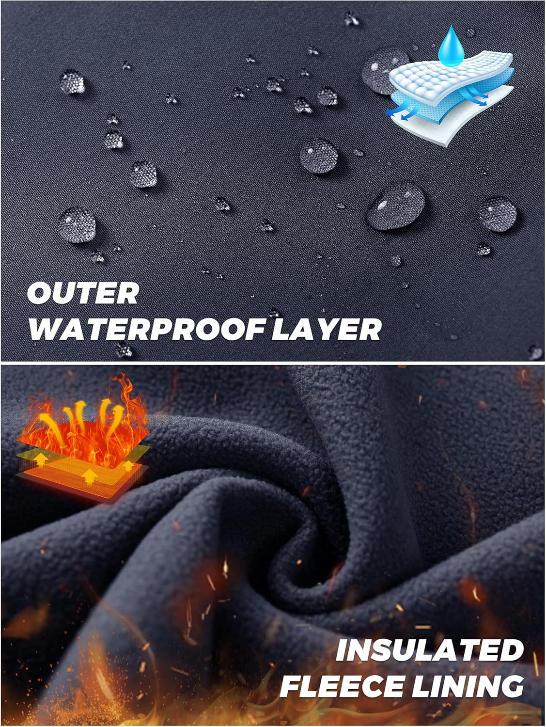 TACVASEN Men's Winter Work Pants Fleece Lined Tactical Snow Ski Pant Waterproof Insulated Cargo Hiking Trousers 9 Pocket - Image 3