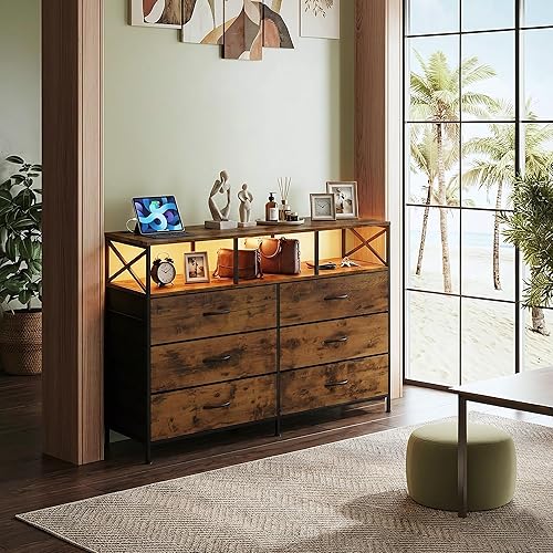 Miniatura 8 de Soporte de TV para TV de 55 pulgadas, centro de entretenimiento de 47 pulgadas con luces LED y estación de carga, mesa consola multimedia de TV con