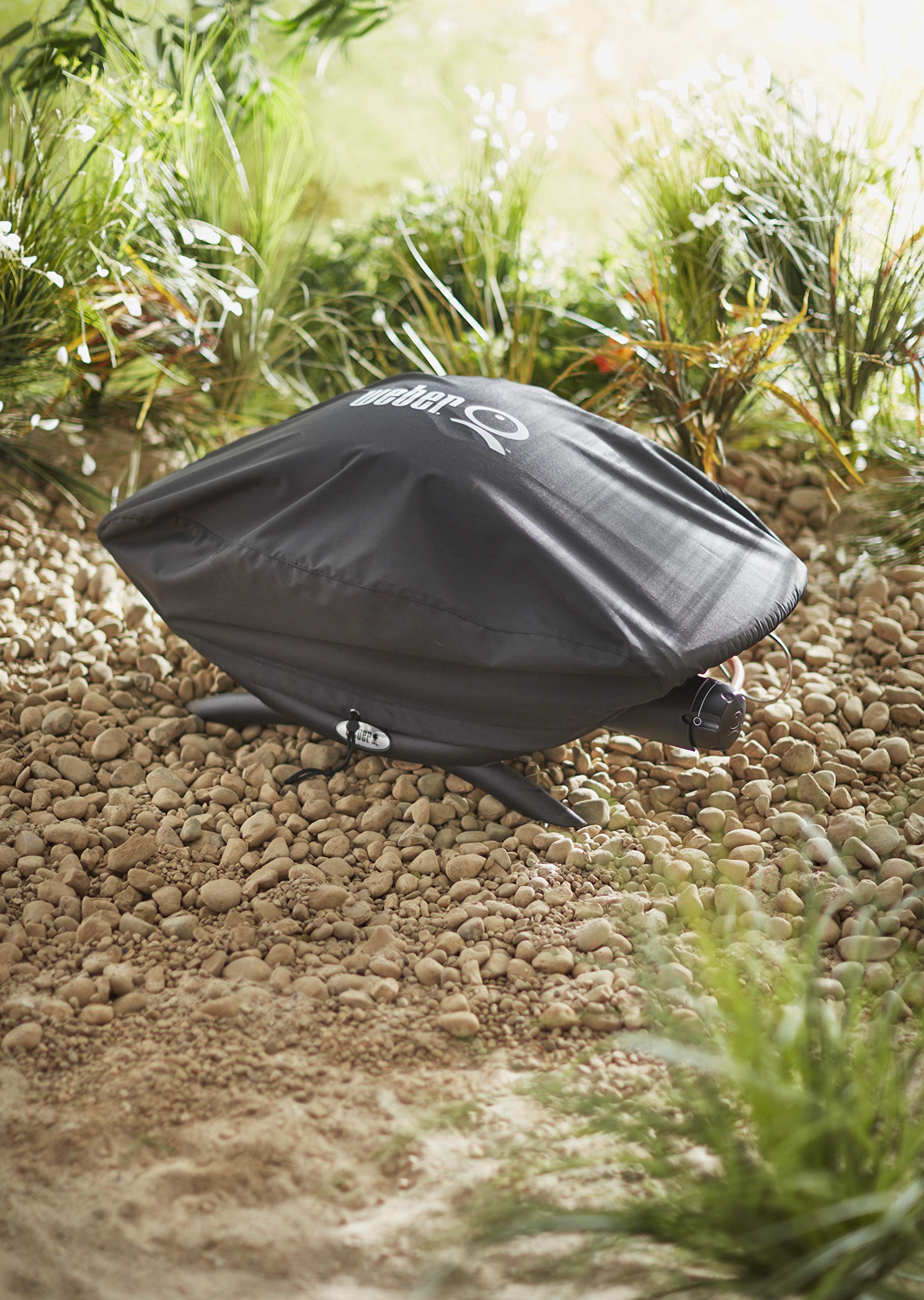 Weber Housse de barbecue Premium / Pour barbecues Q 200/2000, tissu respirant et déperlant avec protection UV et cordon de serrage, noir, 32 x 48 x 82 cm