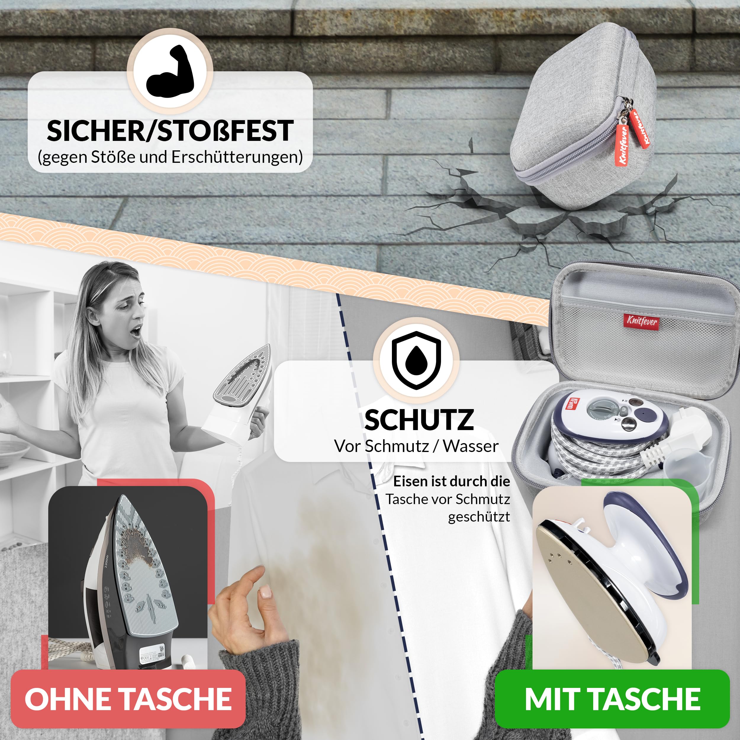 Prym Mini fer à repasser avec sac Knitfever® – Fer à repasser de voyage compact pour les déplacements