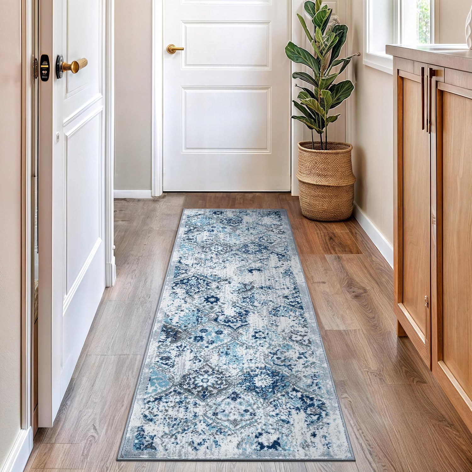 Rugshop Trellis Bordered Moroccan Runner Rug 2' x 7' Blue