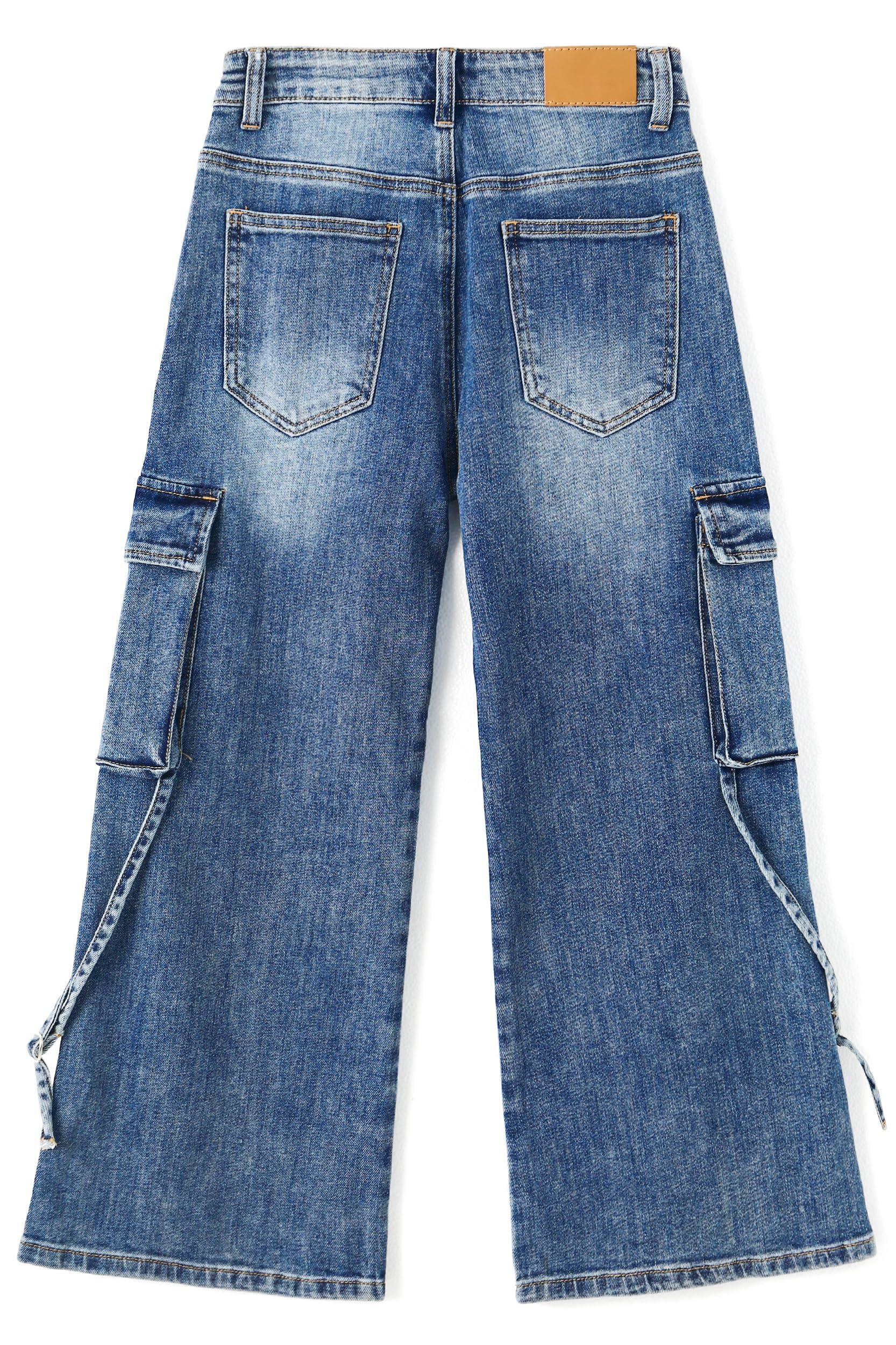 KIDSCOOL SPACE Jeans cargo da ragazza, gamba larga, elasticizzati, in denim, con 6 tasche reali